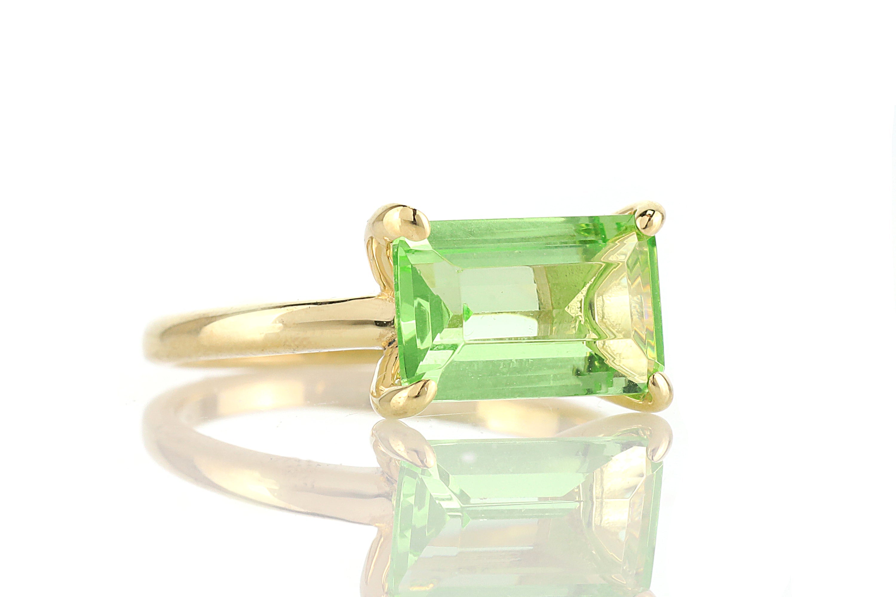 Green Tourmaline Emerald Cut Solitaire Gold Ring Rings Anemone Unique