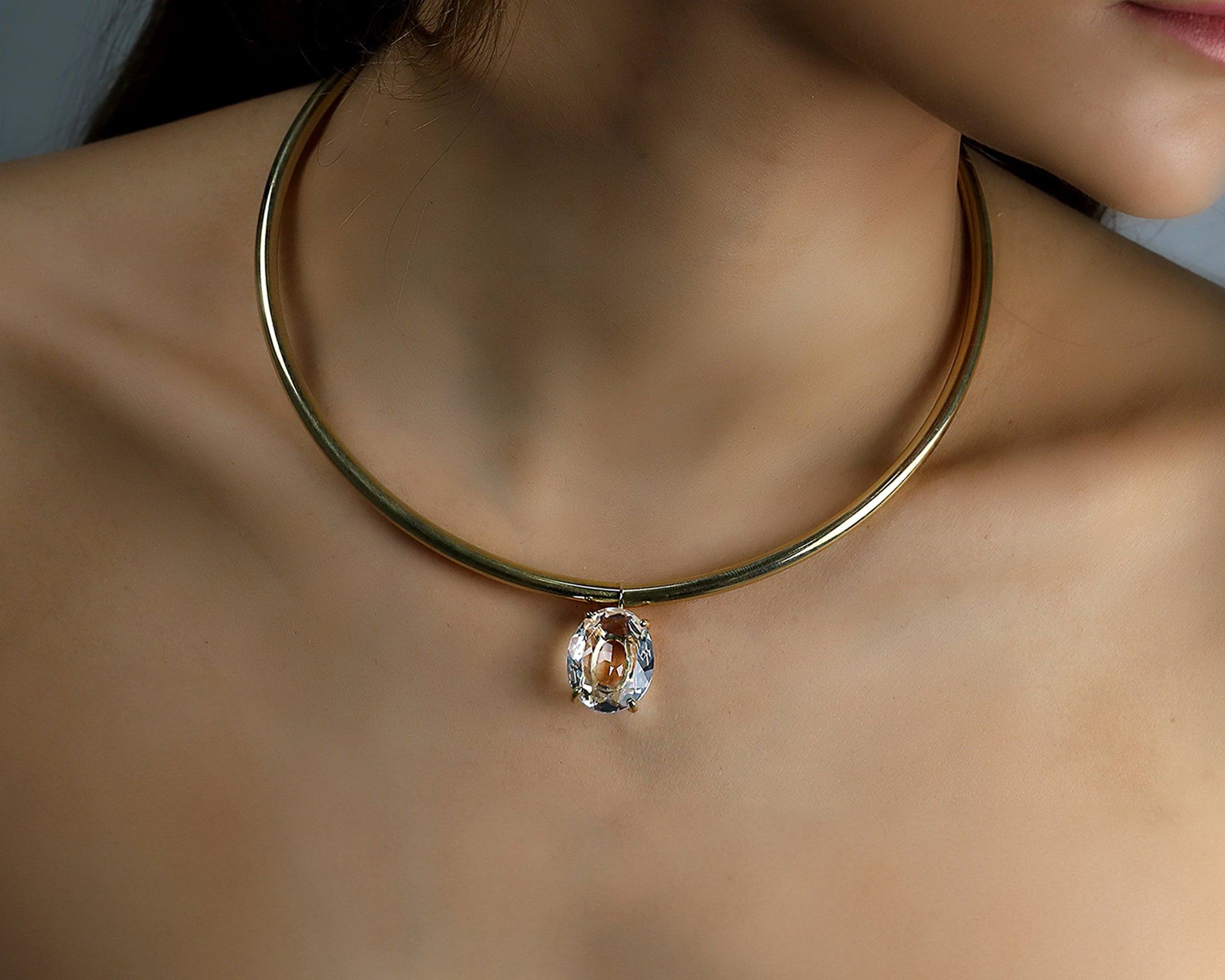 Crystal Quartz Oval Gold Tribal Necklace necklaces Anemone Jewelry