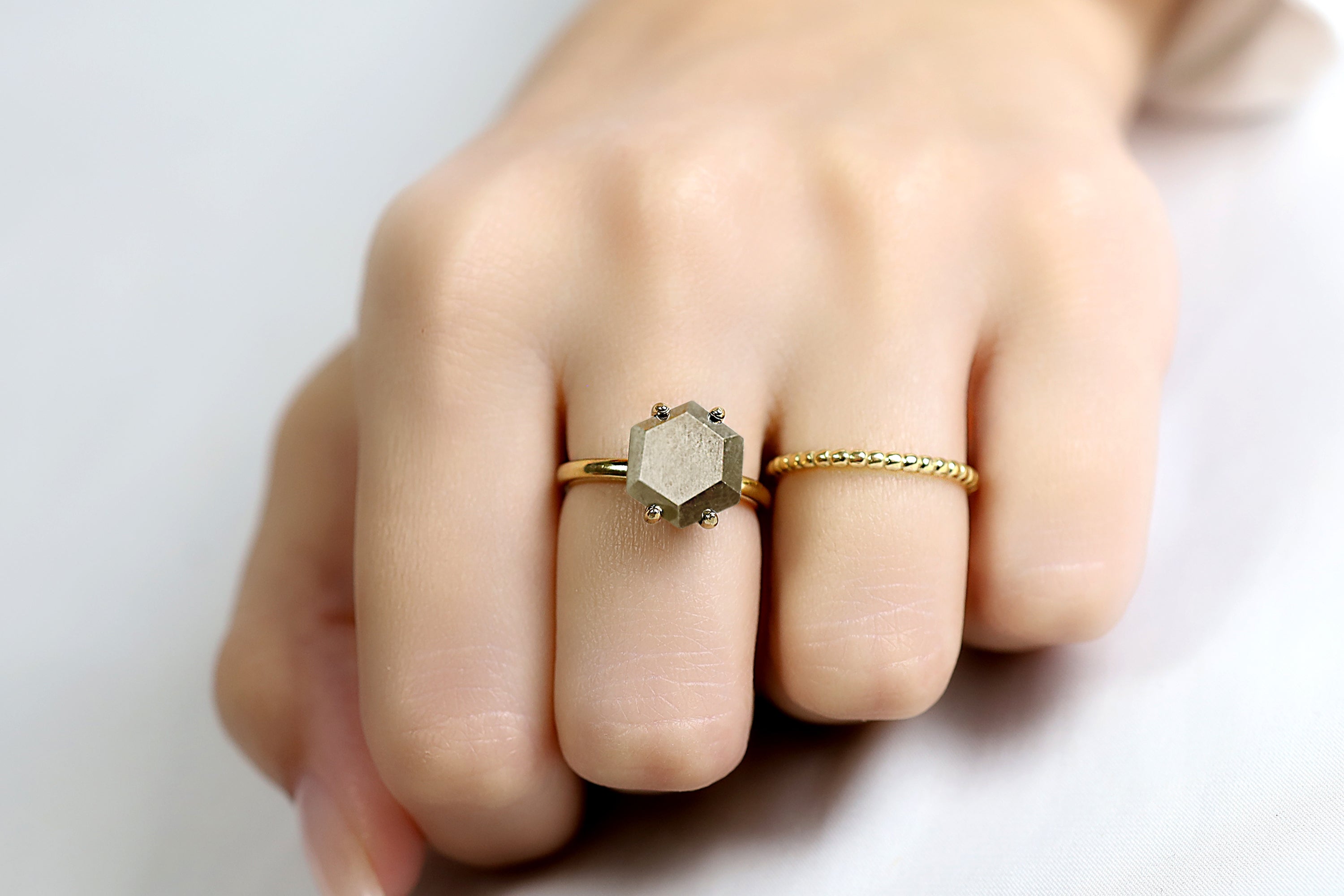 Hexagon Pyrite Stone Gold Ring Rings Anemone Unique