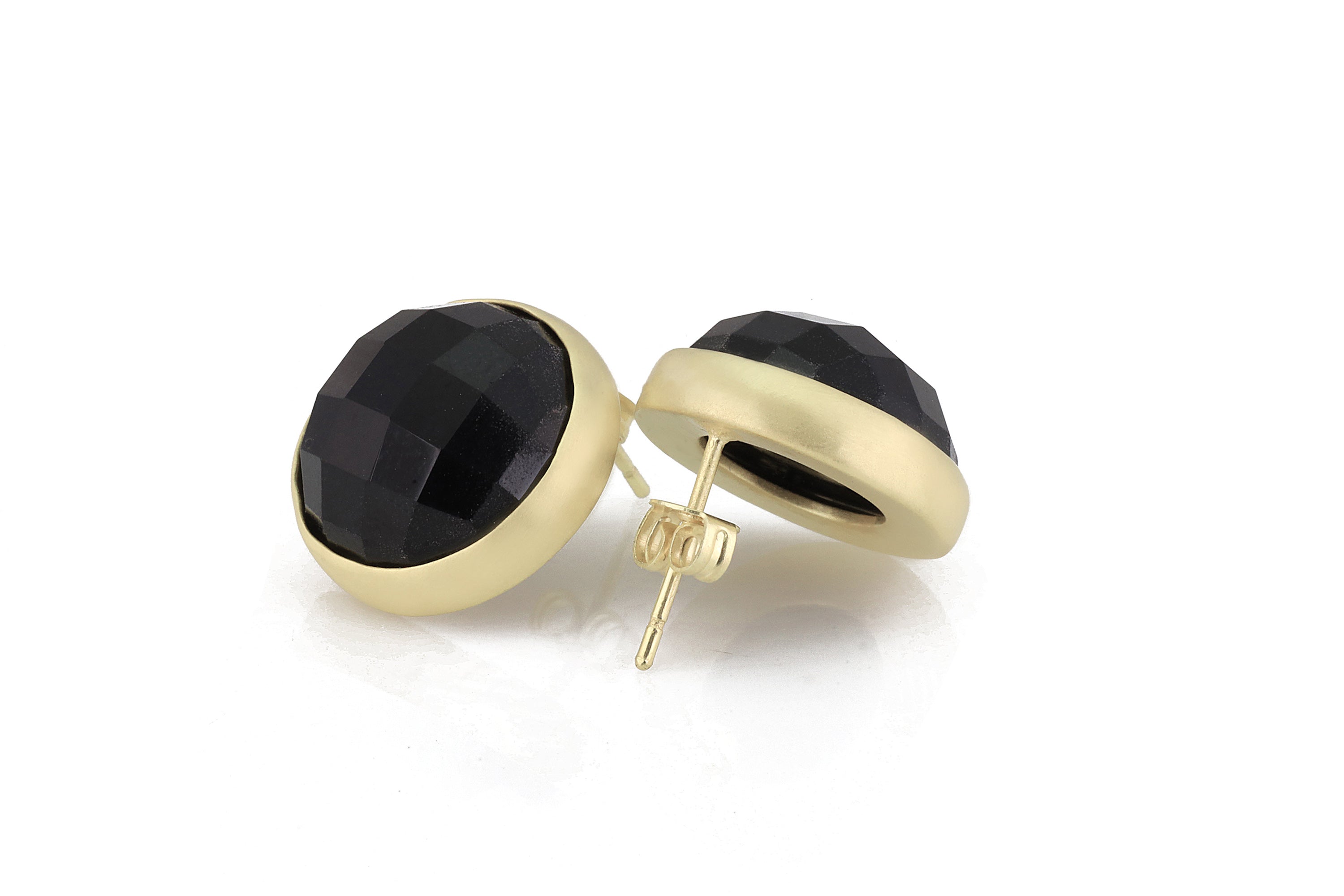 Round Black Onyx Gold Bezel Earrings Earrings Anemone Limited