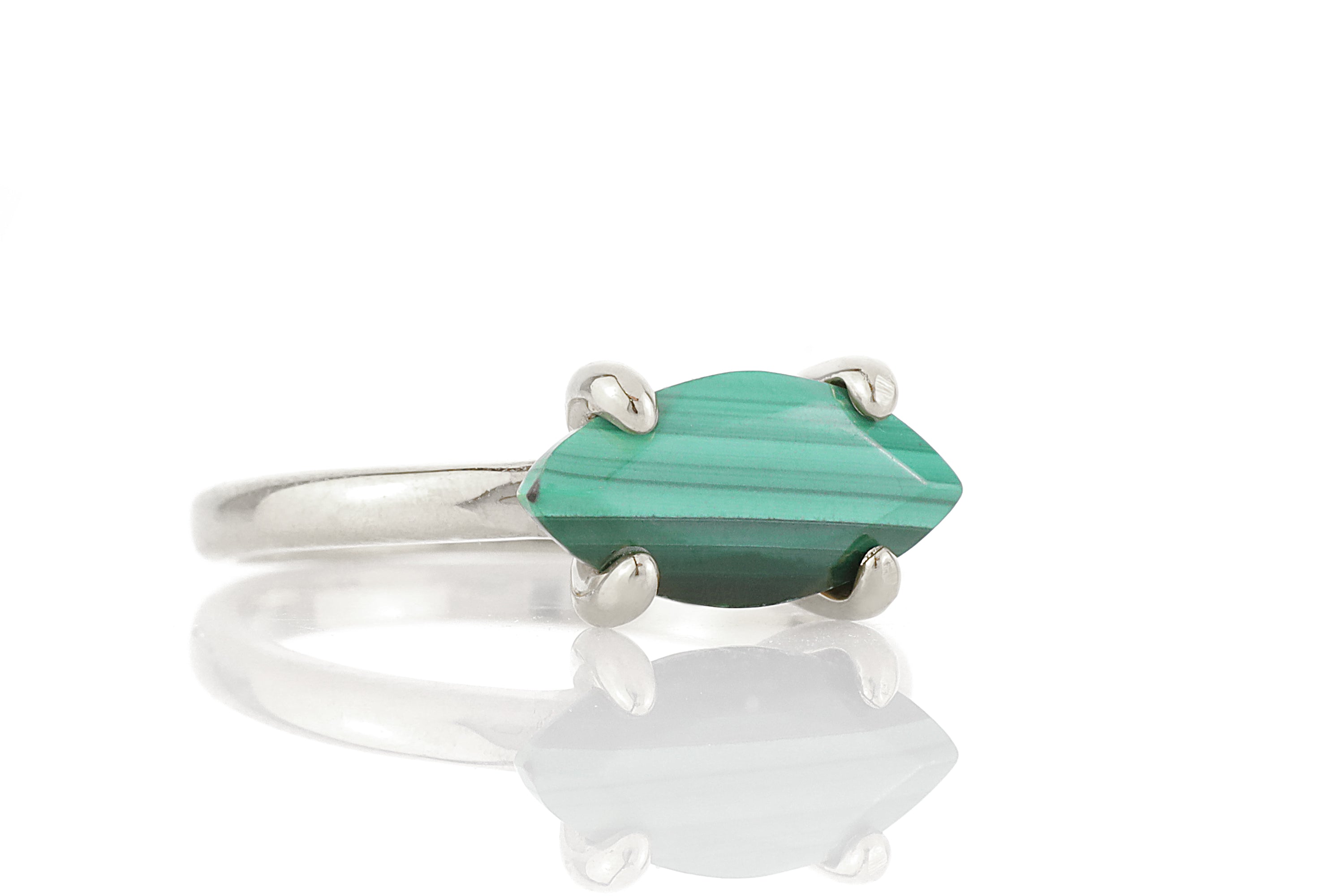 Marquise Malachite Stone Silver Ring Rings Anemone Unique