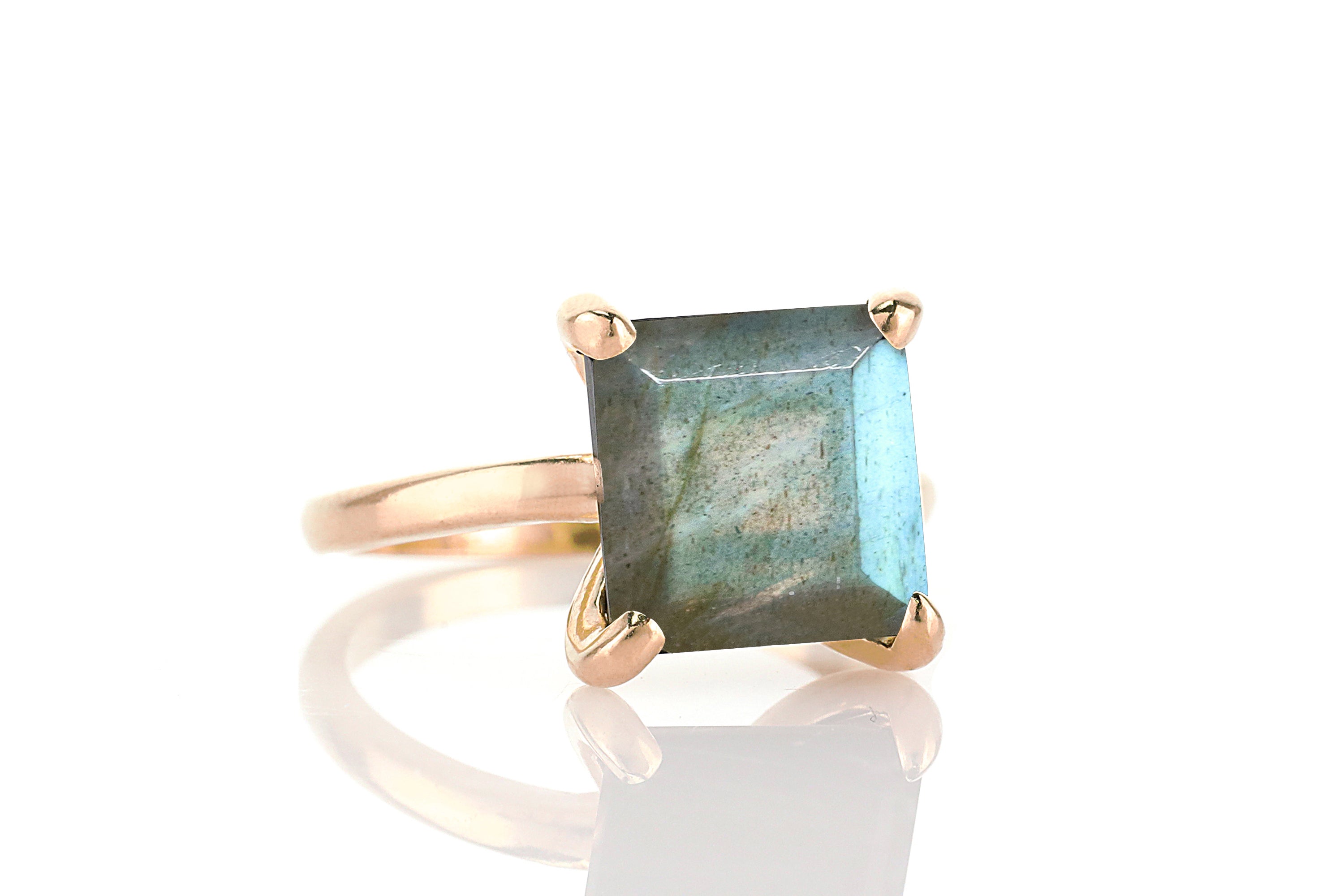 Square Labradorite Ring in 14k Rose Gold Rings Anemone Unique