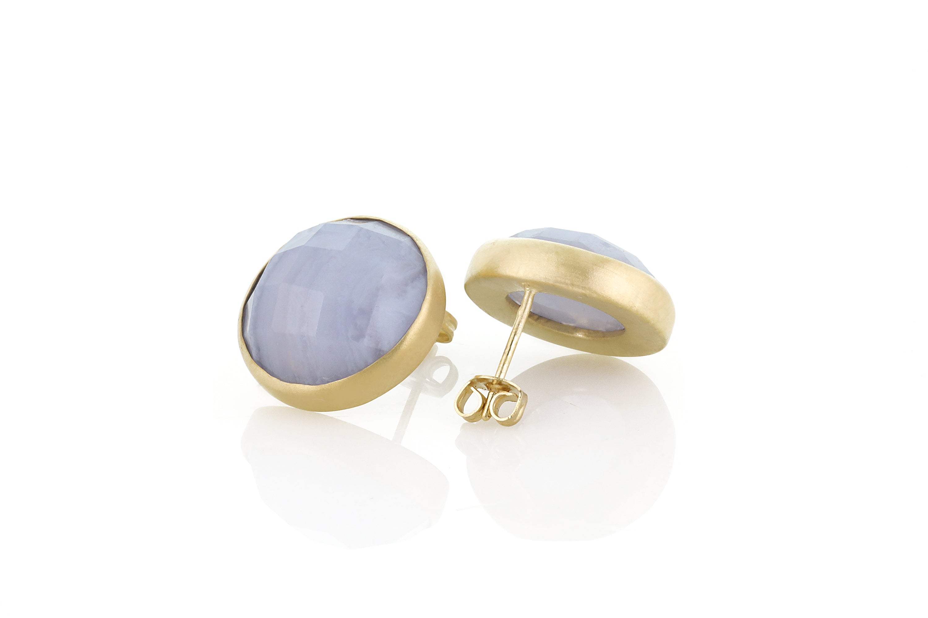 18k Gold Round Bezel Lace Agate Stud Earrings Earrings Anemone Limited