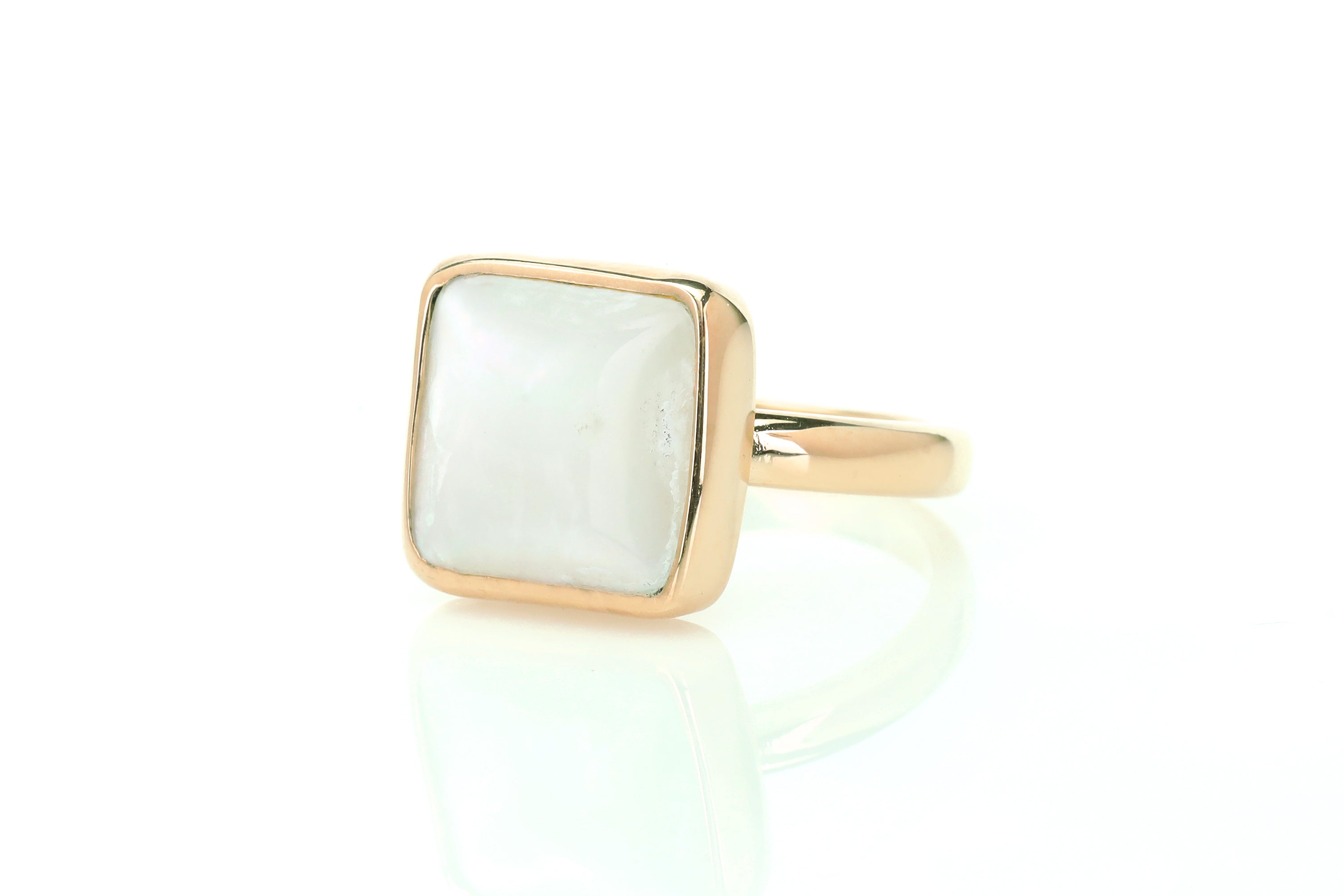 Square Mother of Pearl Bezel Set Stacking Gold Ring Rings Anemone Limited