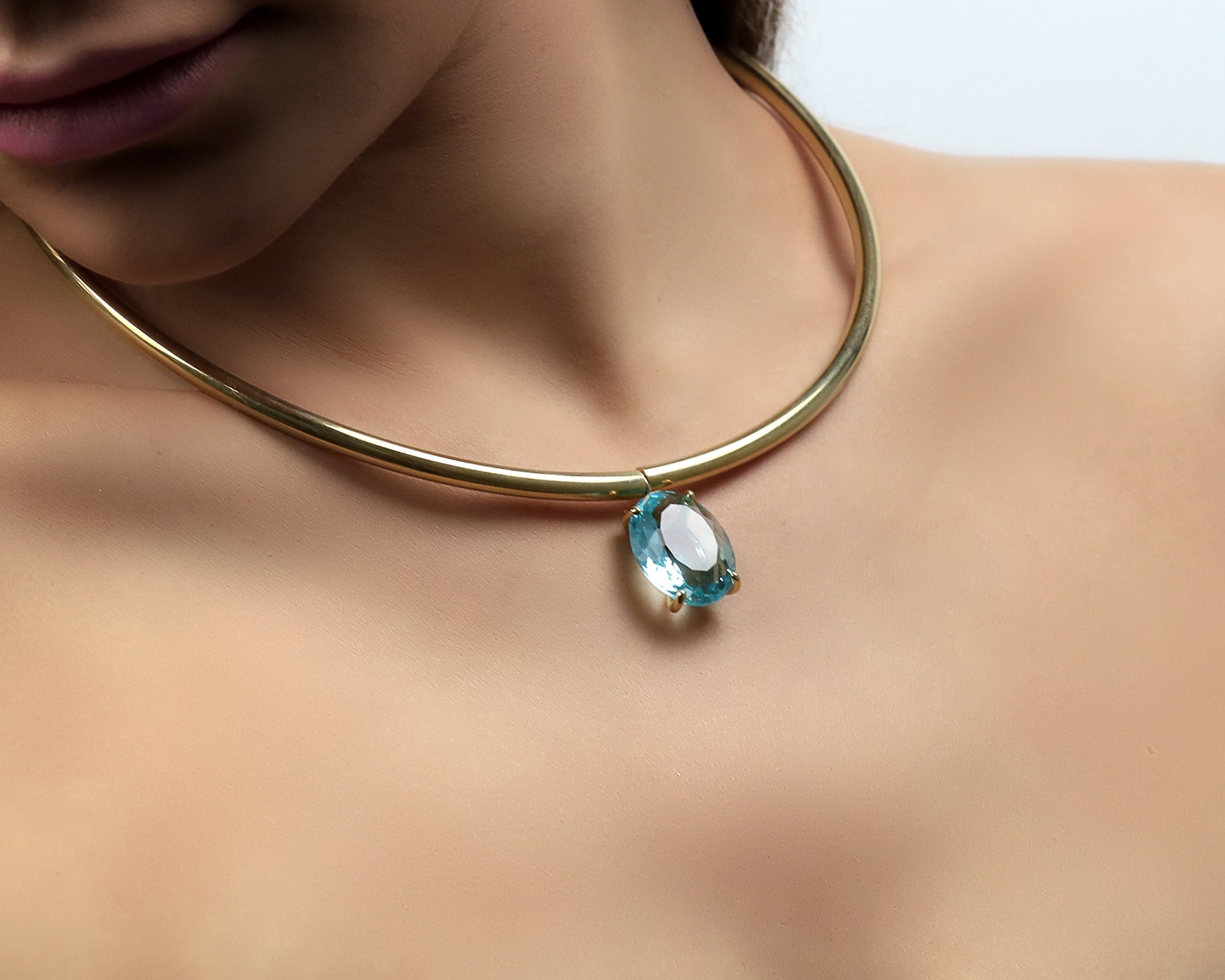 Blue Topaz Pendant Gold Tribal Necklace necklaces Anemone Jewelry