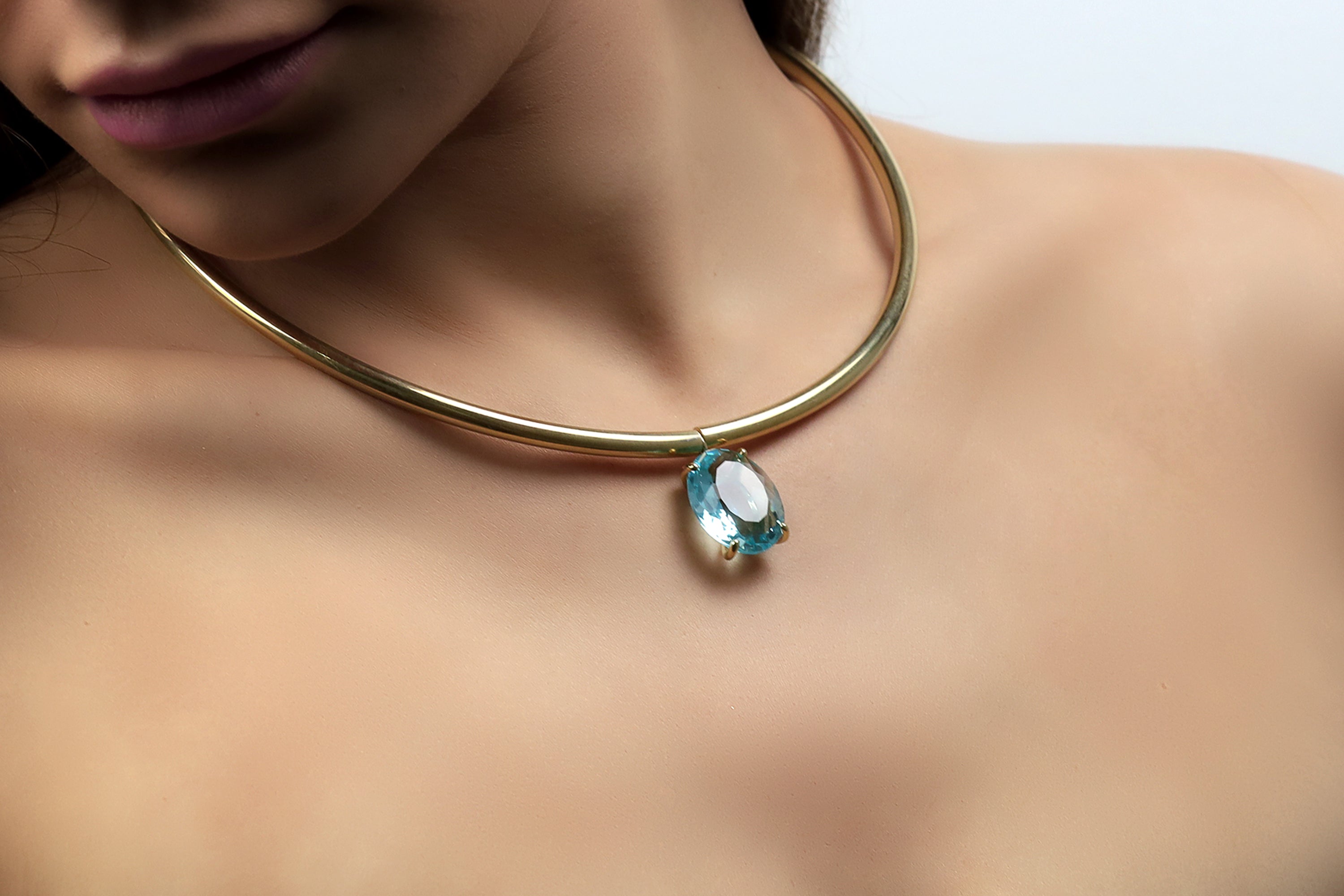 Blue Topaz Pendant Gold Tribal Necklace necklaces Anemone Jewelry