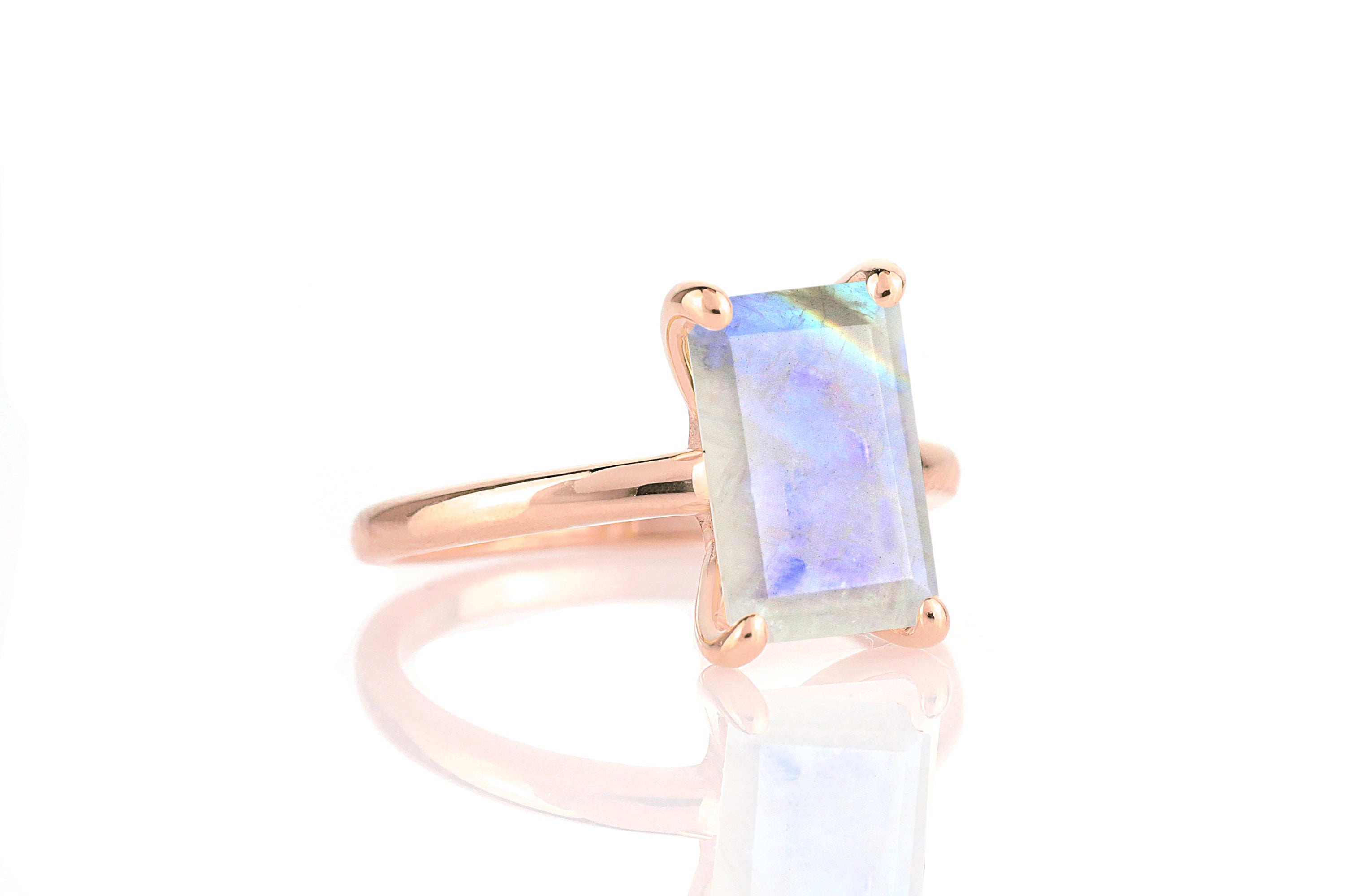 Unique Moonstone Ring 14K Rose Gold Rings Anemone Unique