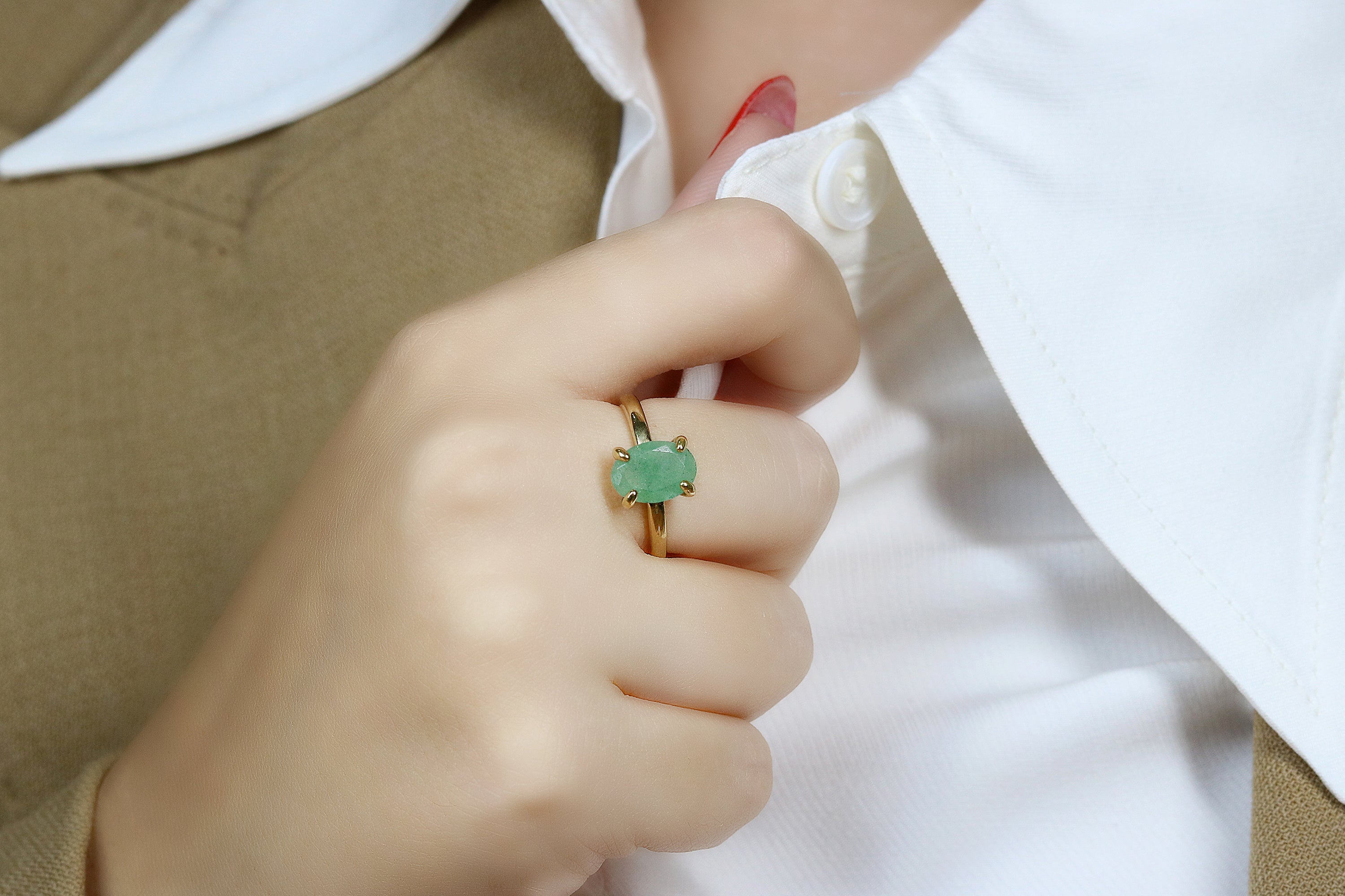 Lush Green Aventurine Ring in Gold Rings Anemone Unique