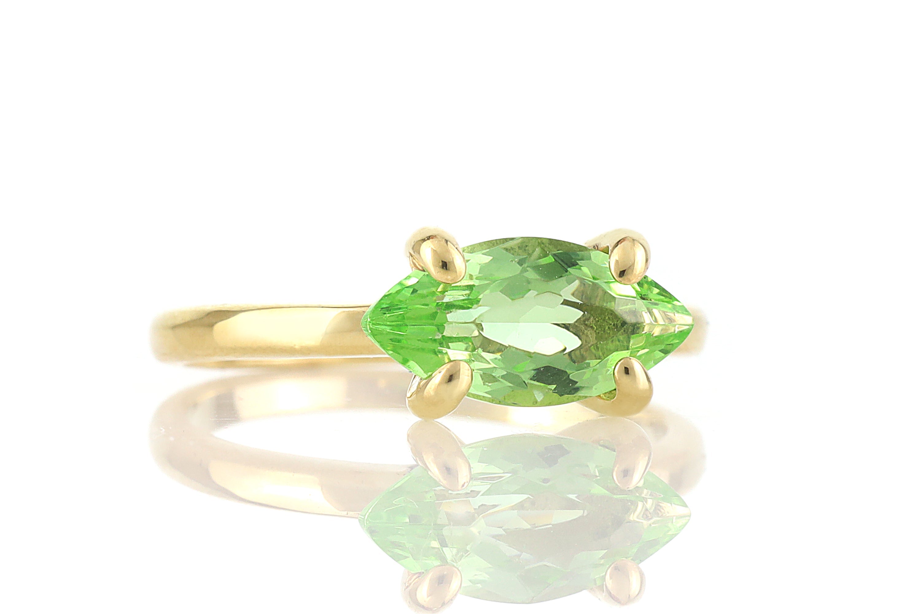 Gold Green Tourmaline Marquise Solitaire Ring Rings Anemone Unique