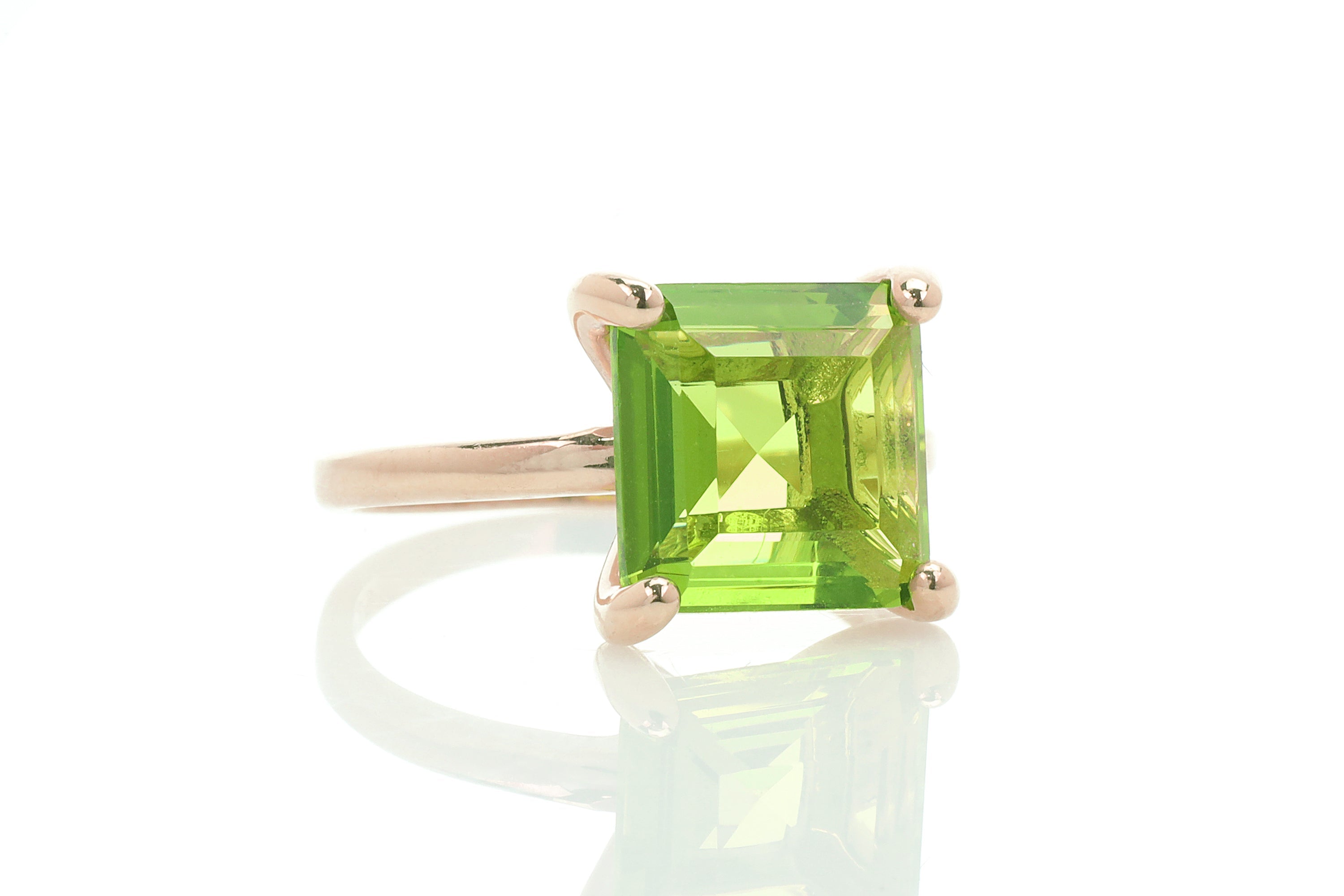 Rose Gold Princess Cut Square Peridot Ring Rings Anemone Unique
