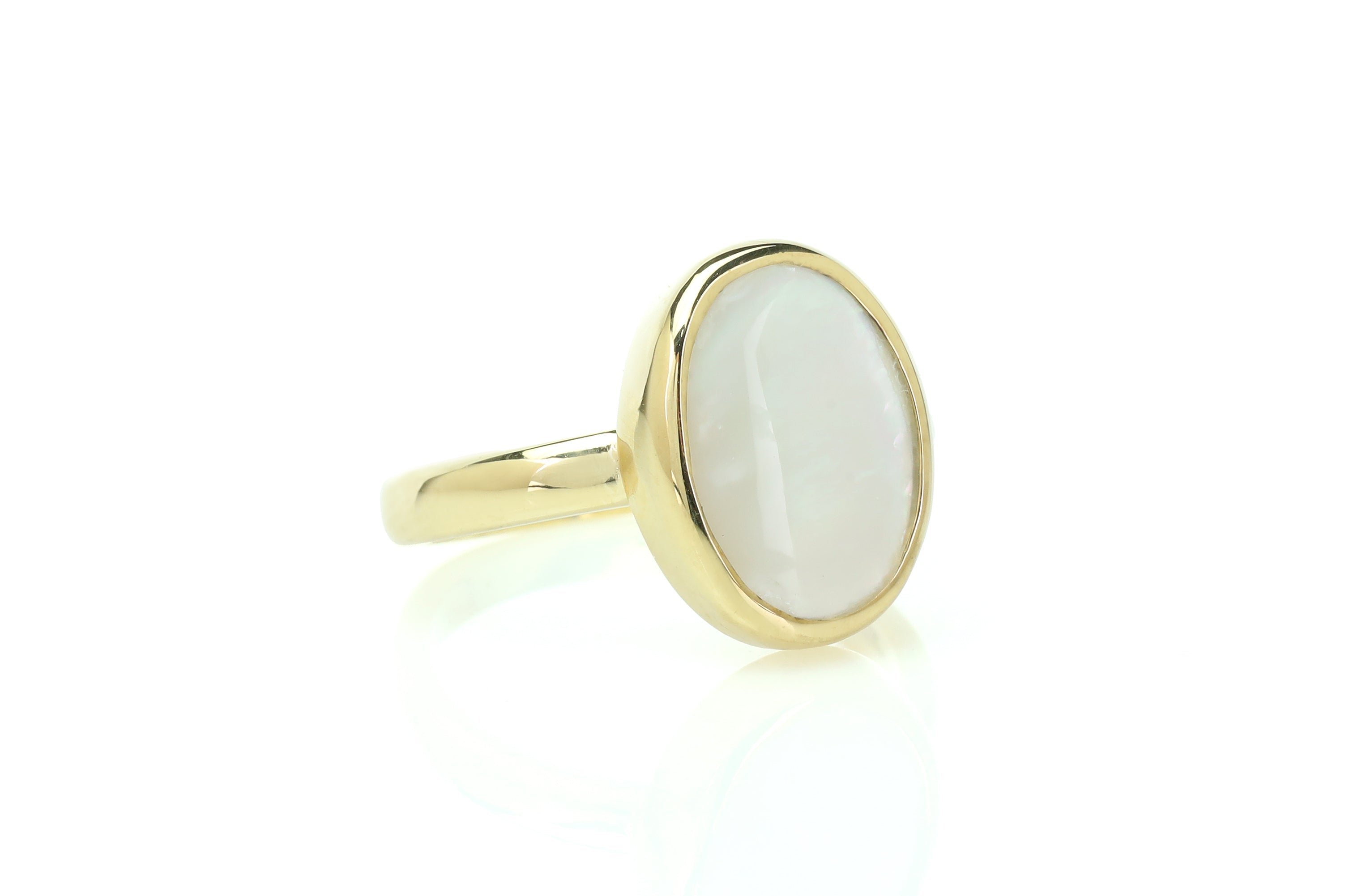 Mother of Pearl Oval Bezel Set Gold Ring Rings Anemone Limited