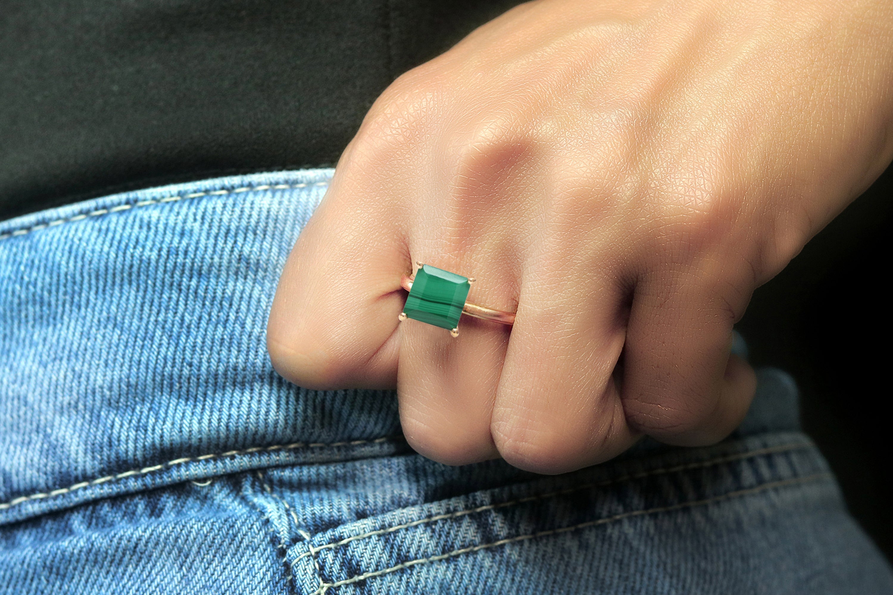 Sterling Silver Square Malachite Ring Rings Anemone Unique
