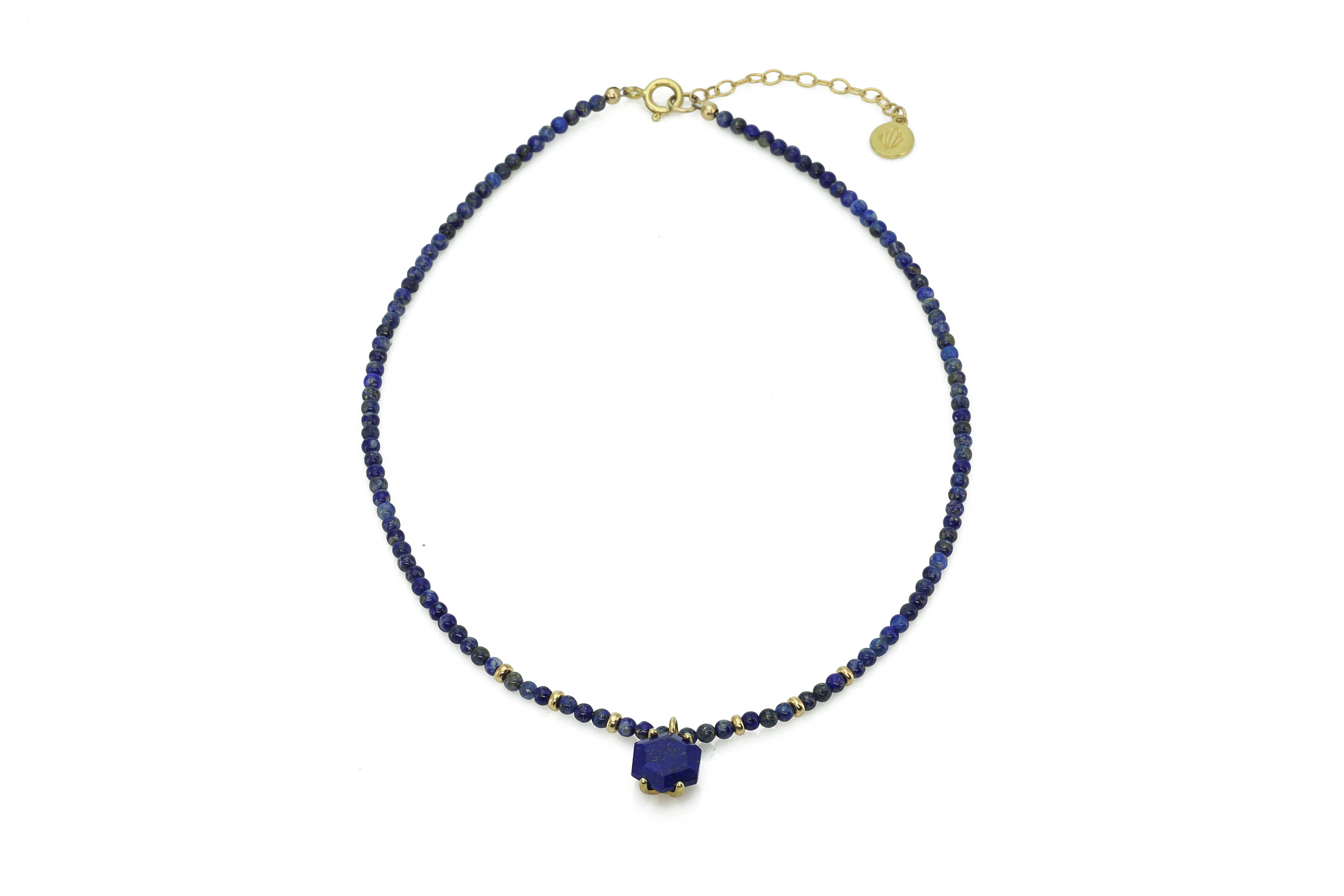 Lapis Lazuli Pendant Beaded Gold Necklace necklaces Anemone Jewelry