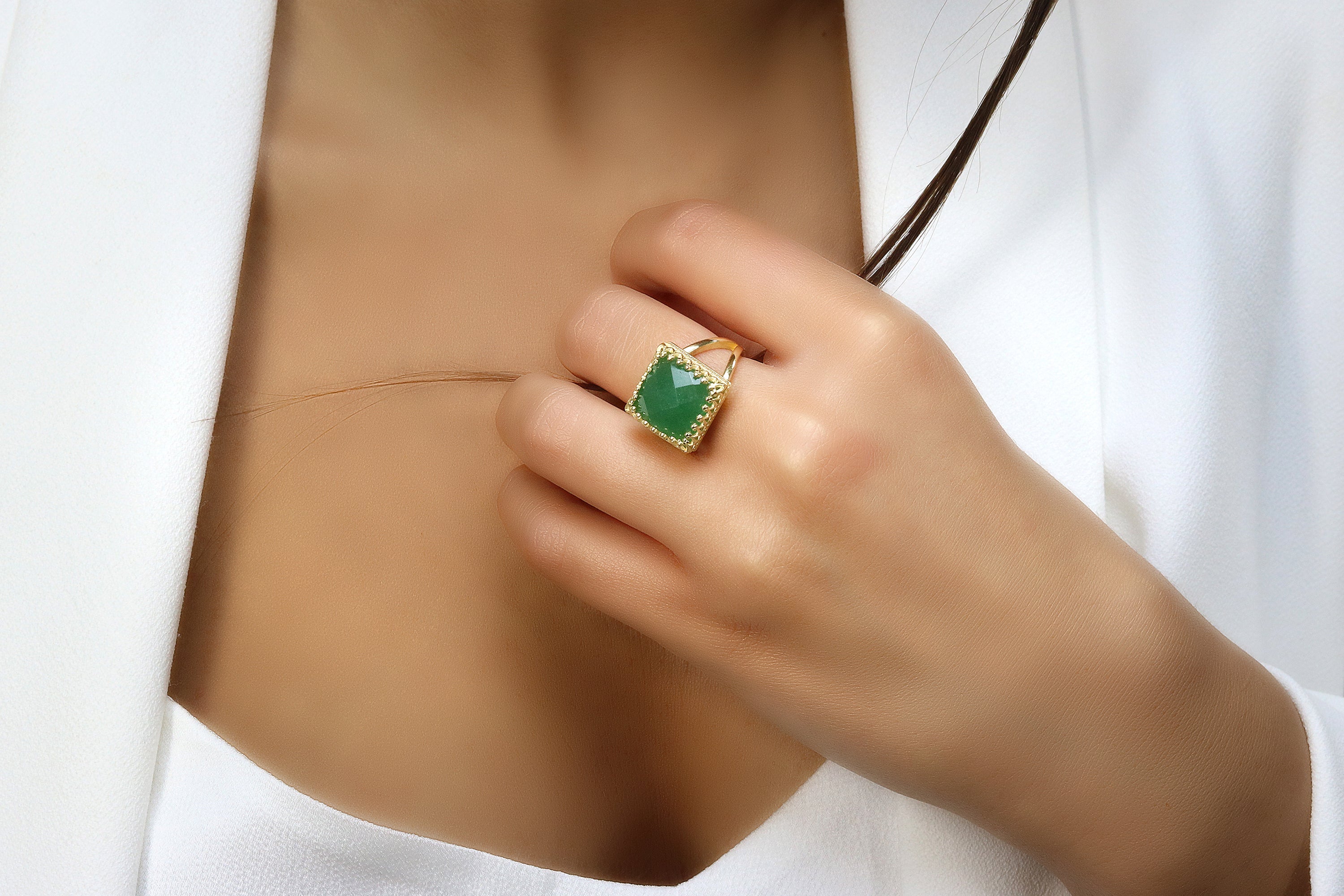 Intricate Aventurine Ring in 925 Sterling Silver Band Rings Anemone Jewelry