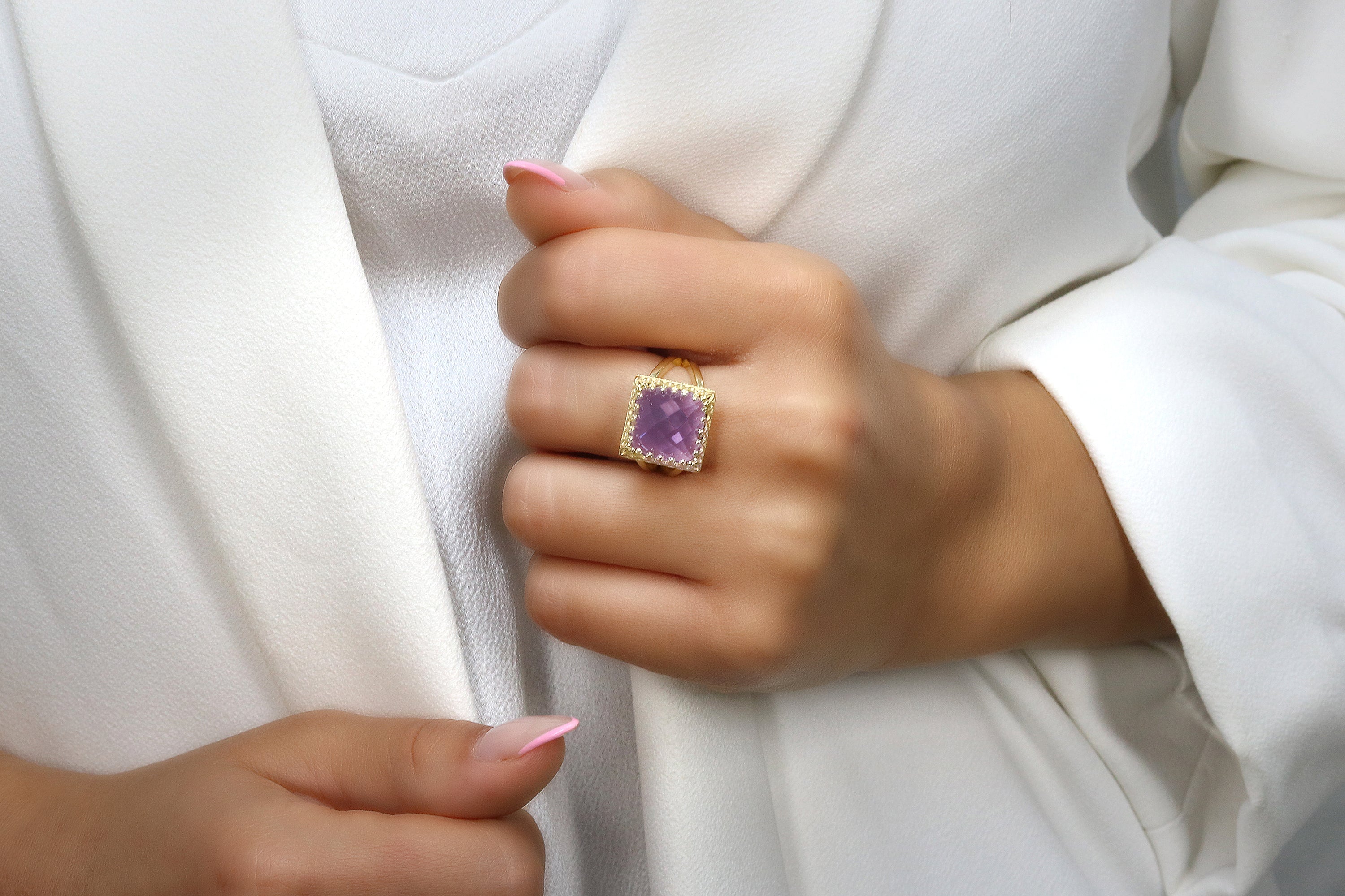 Amethyst Ring in 14k Gold-filled Double Band Rings Anemone Jewelry