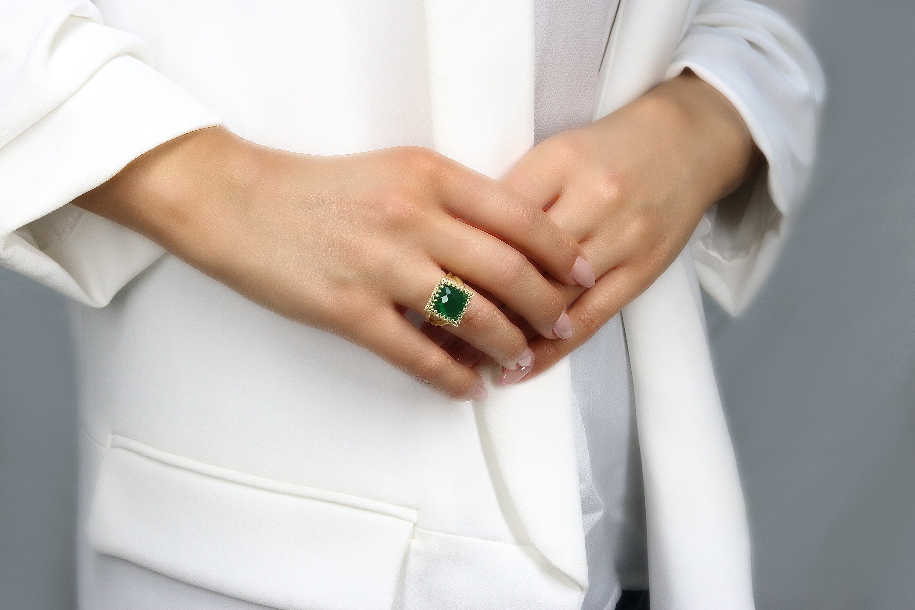 Charming Emerald Unique Ring in 14k Gold Filled Rings Anemone Jewelry