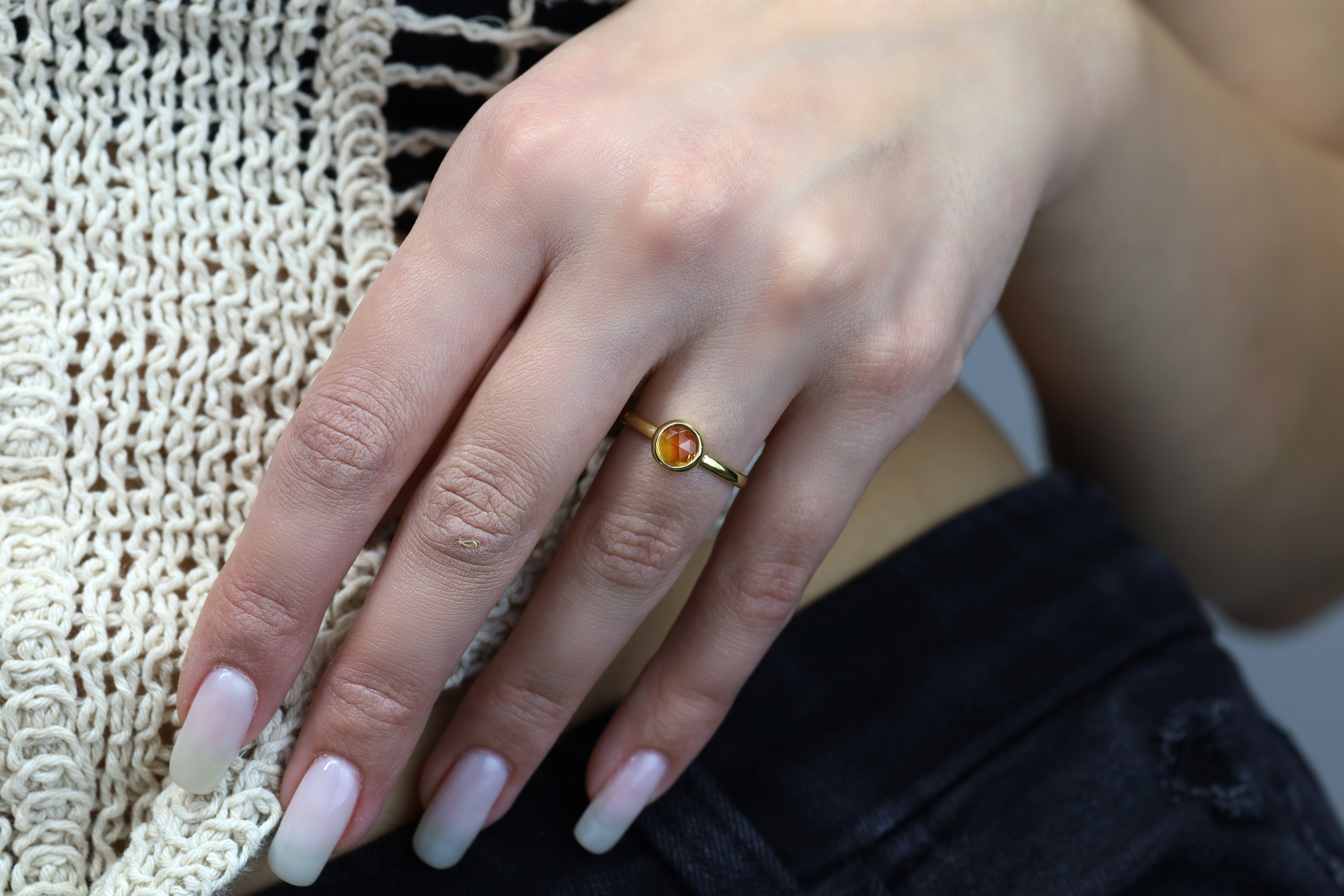 Citrine Gemstone Bezel Gold Stacking Ring Rings Anemone Limited