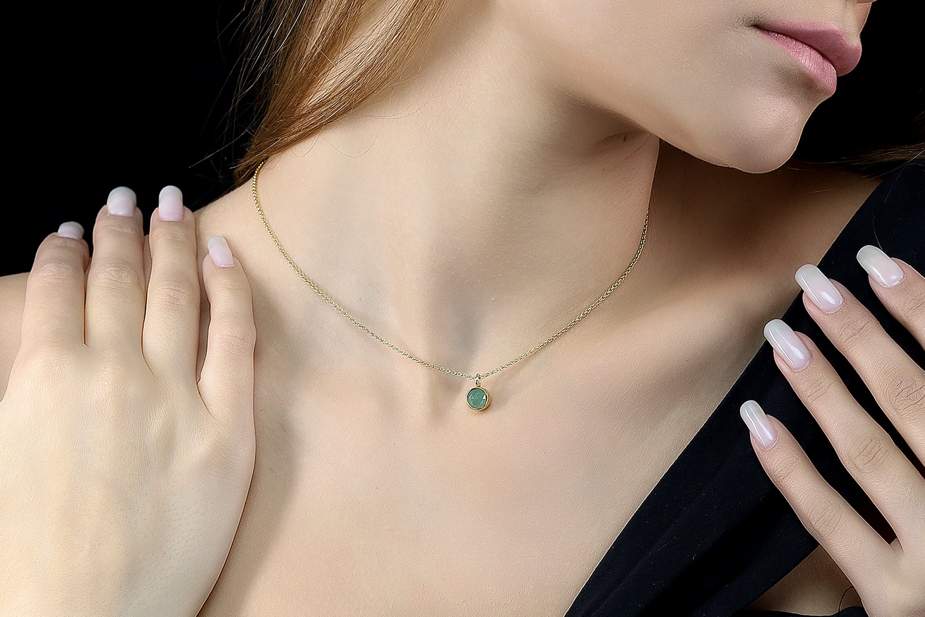 14k Gold Small Bezel Set Green Aventurine Pendant Necklace necklaces Anemone Limited