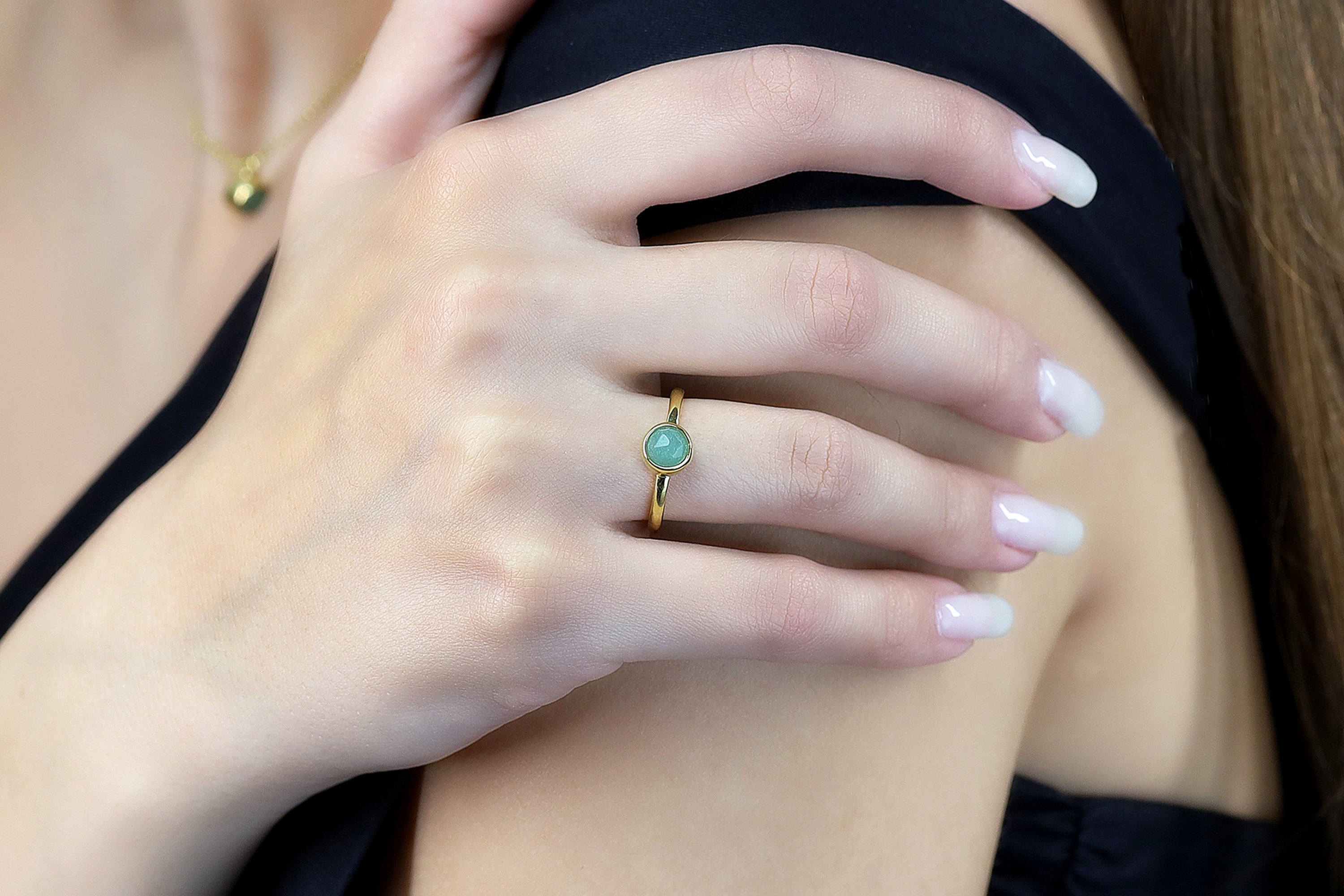 Green Aventurine Gemstone Stacking Ring in Gold Filled Rings Anemone Limited