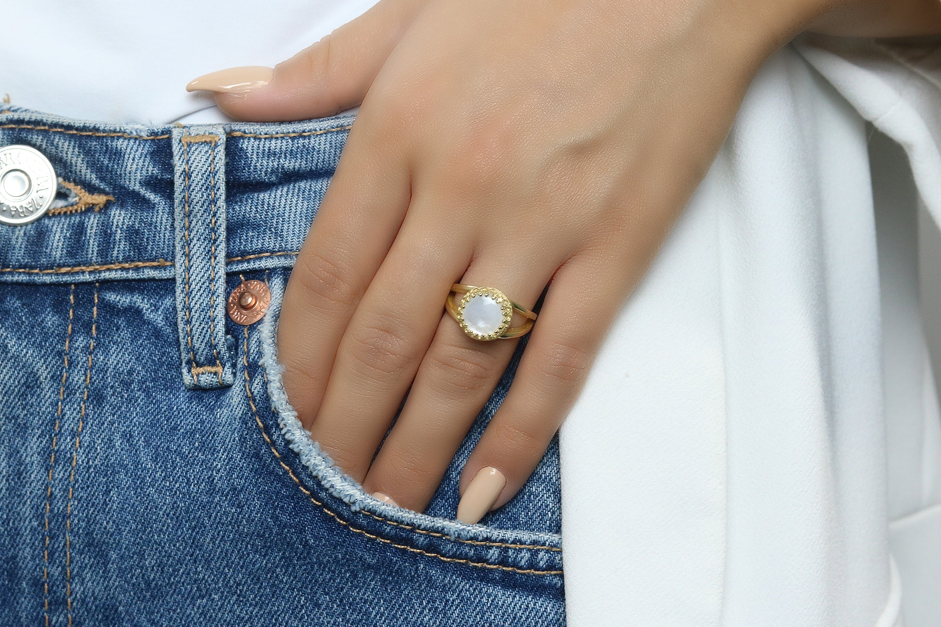Intricate Mother of Pearl Sterling Silver Rings Rings Anemone Jewelry
