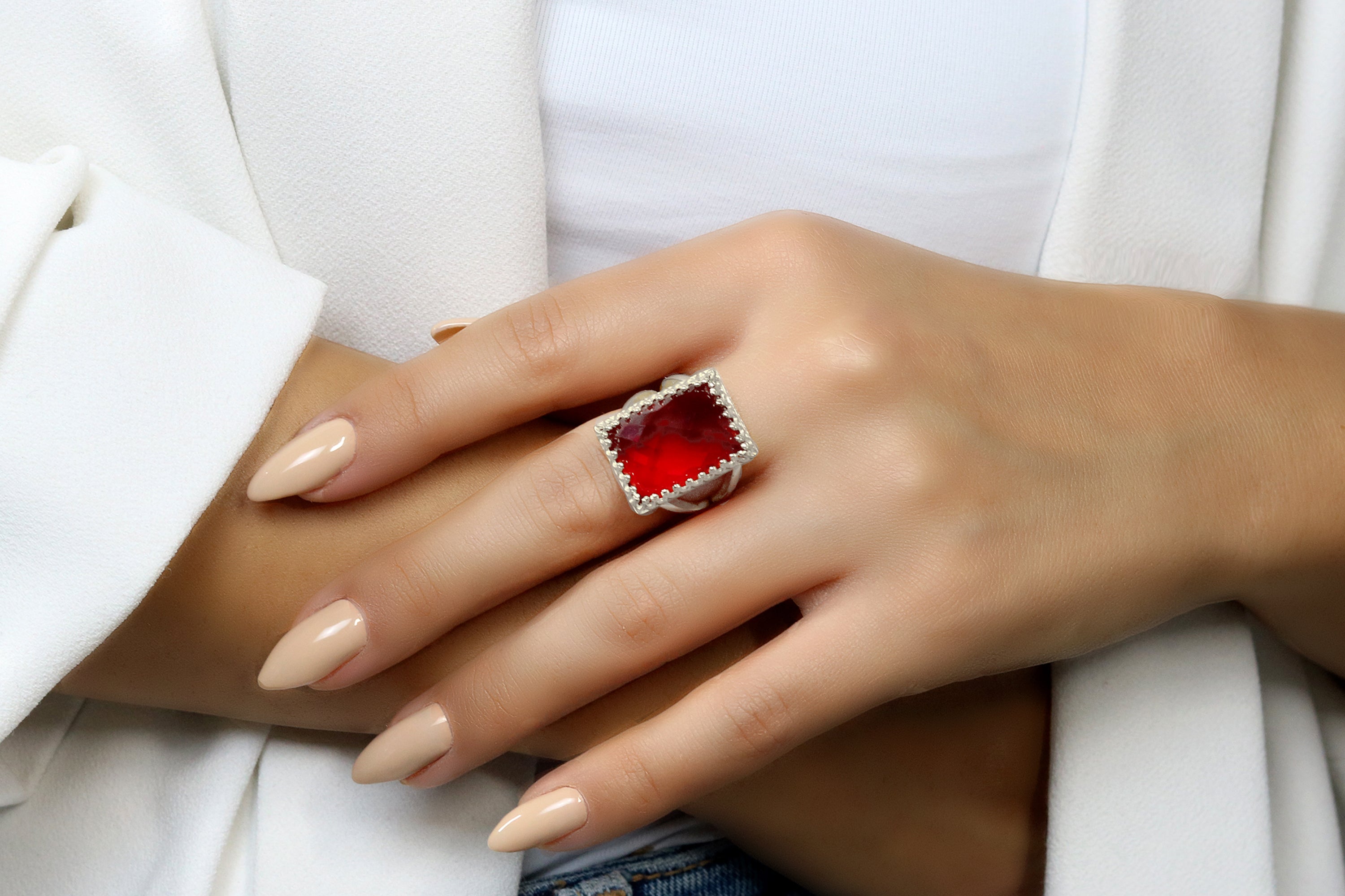 Stylish Solid Sterling Silver Ruby Ring Rings Anemone Jewelry