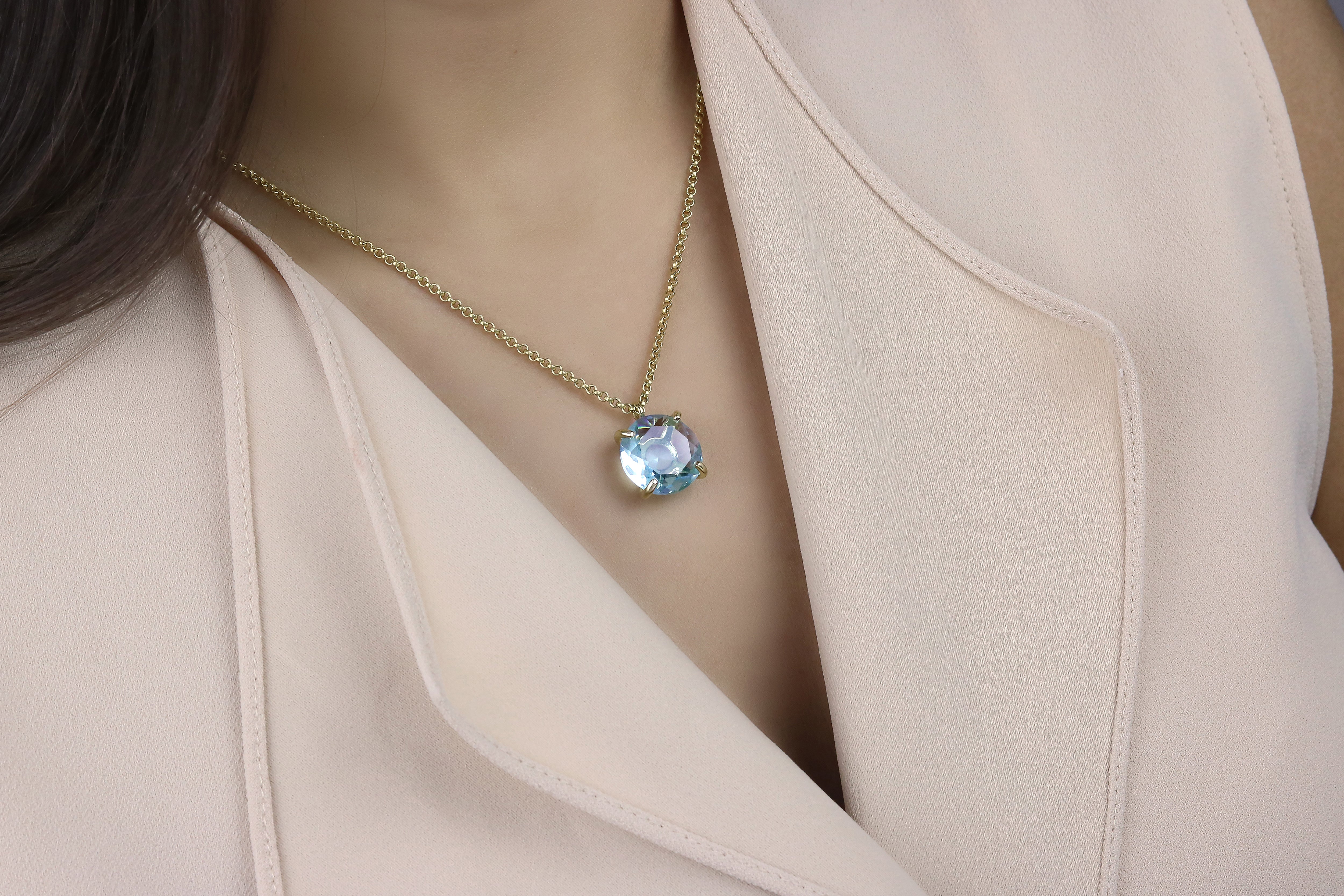 Round Semiprecious Blue Topaz Stone Necklace necklaces Anemone Jewelry