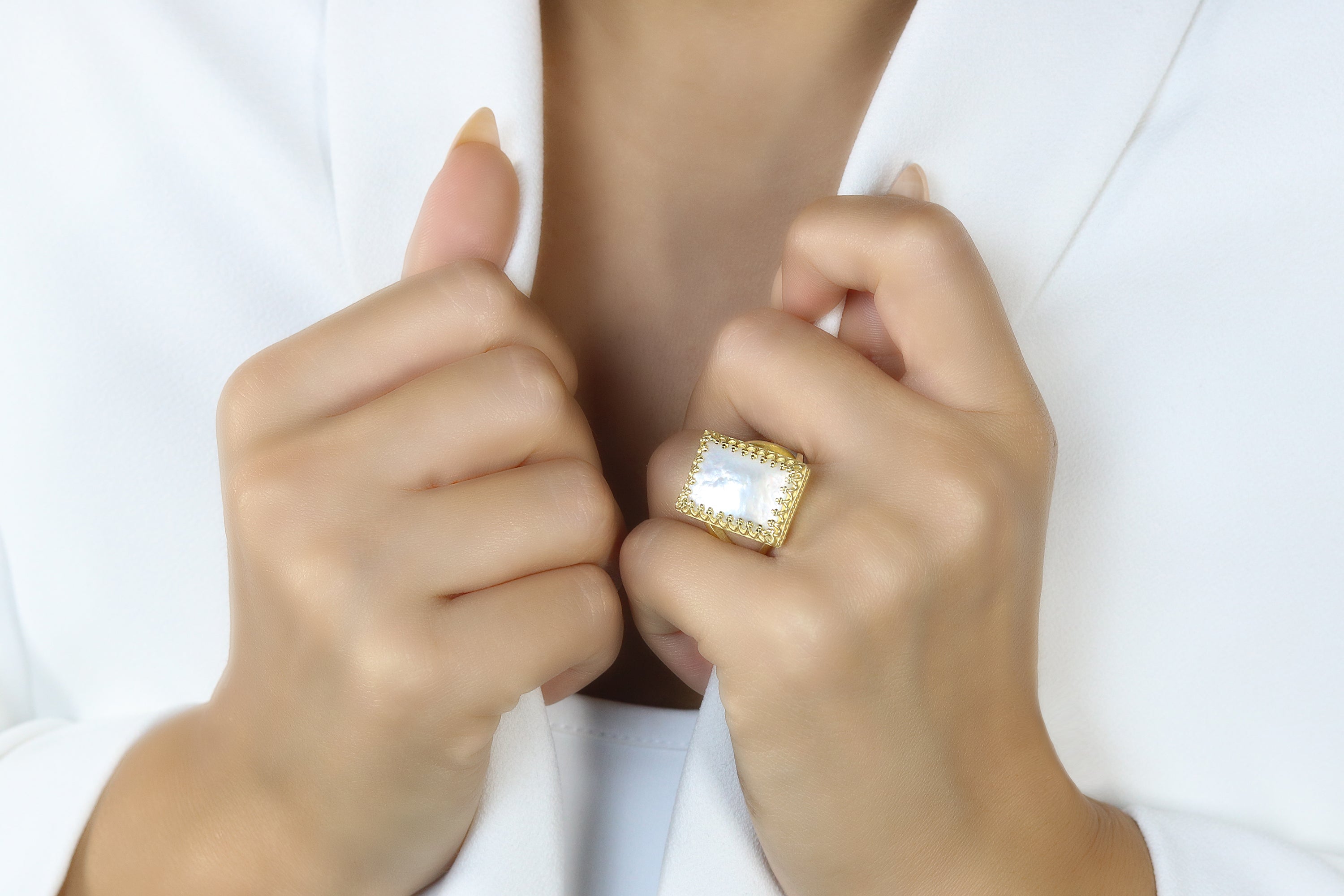 Mother of Pearl Sterling Silver Ring Rings Anemone Jewelry