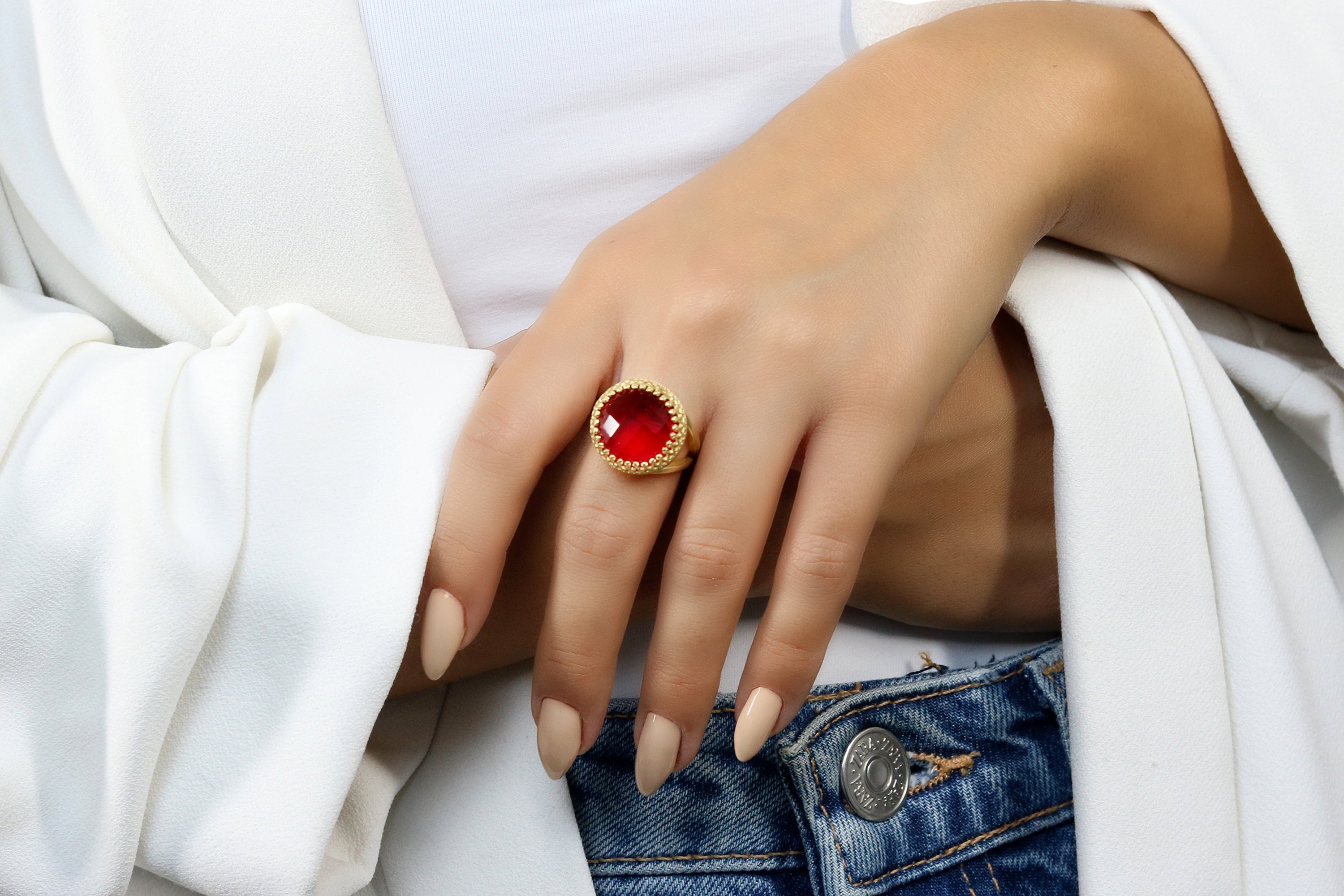 Round Ruby Sterling Silver Ring Rings Anemone Jewelry
