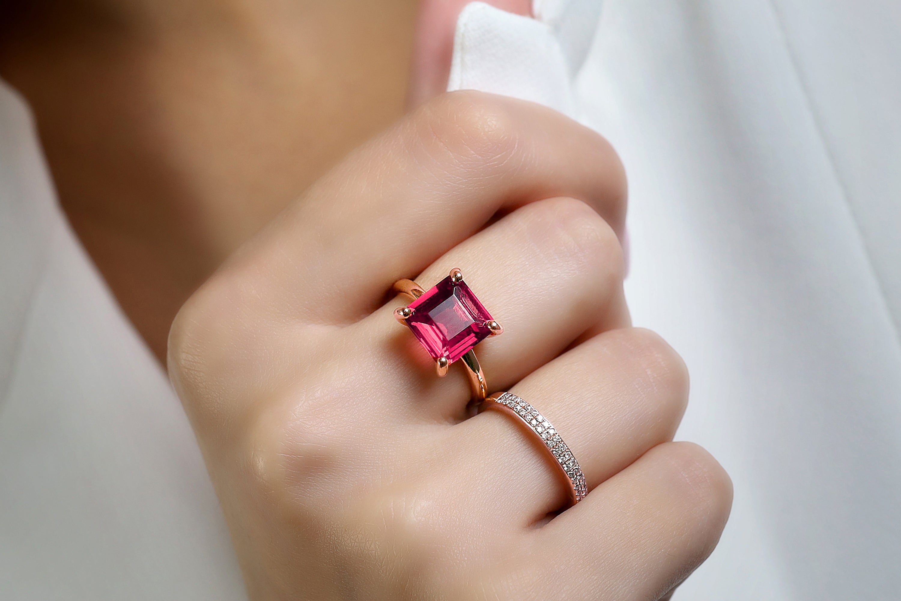 14k Square Cut Pink Tourmaline Ring Rings Anemone Unique
