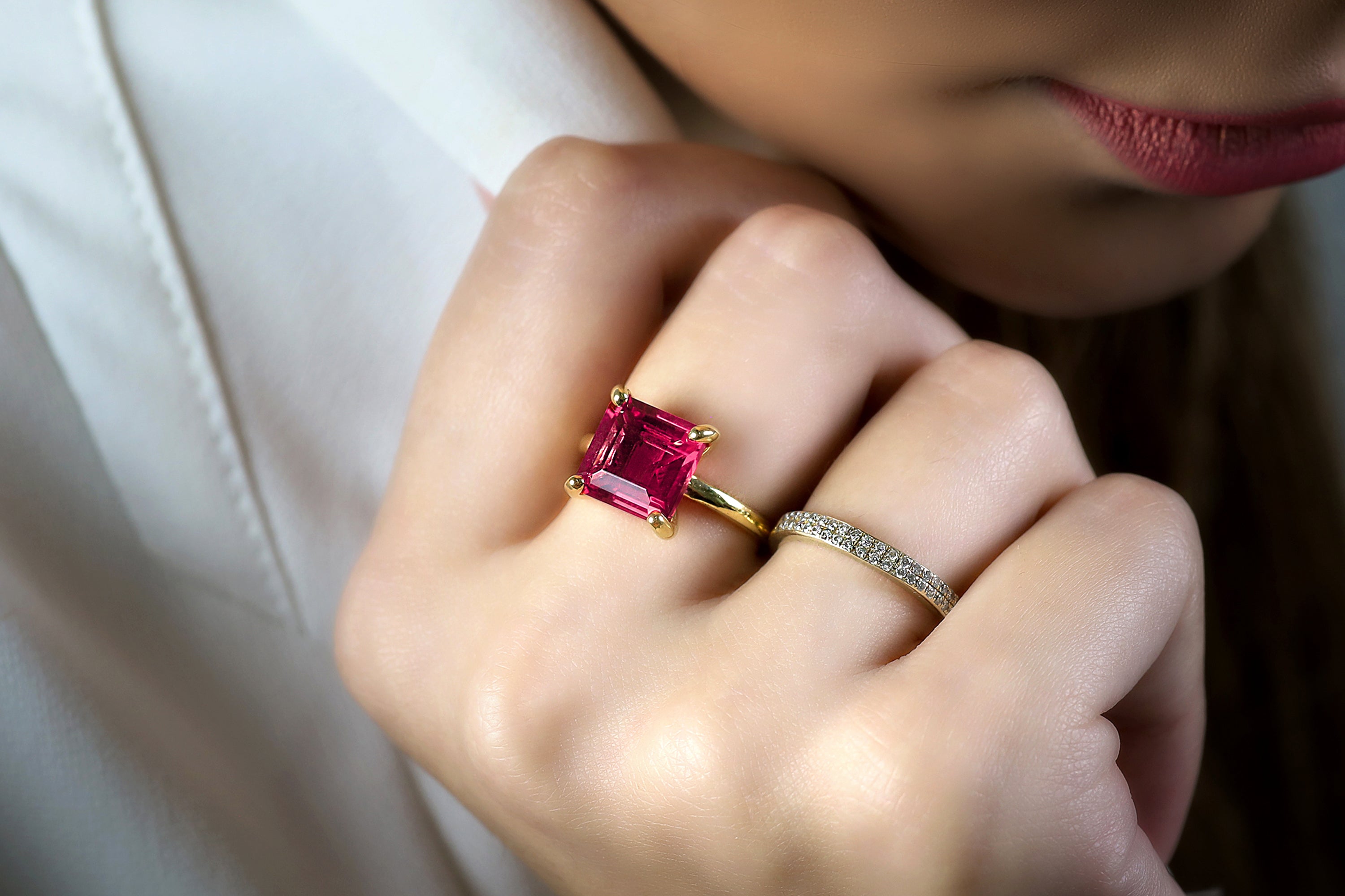 14k Square Cut Pink Tourmaline Ring Rings Anemone Unique