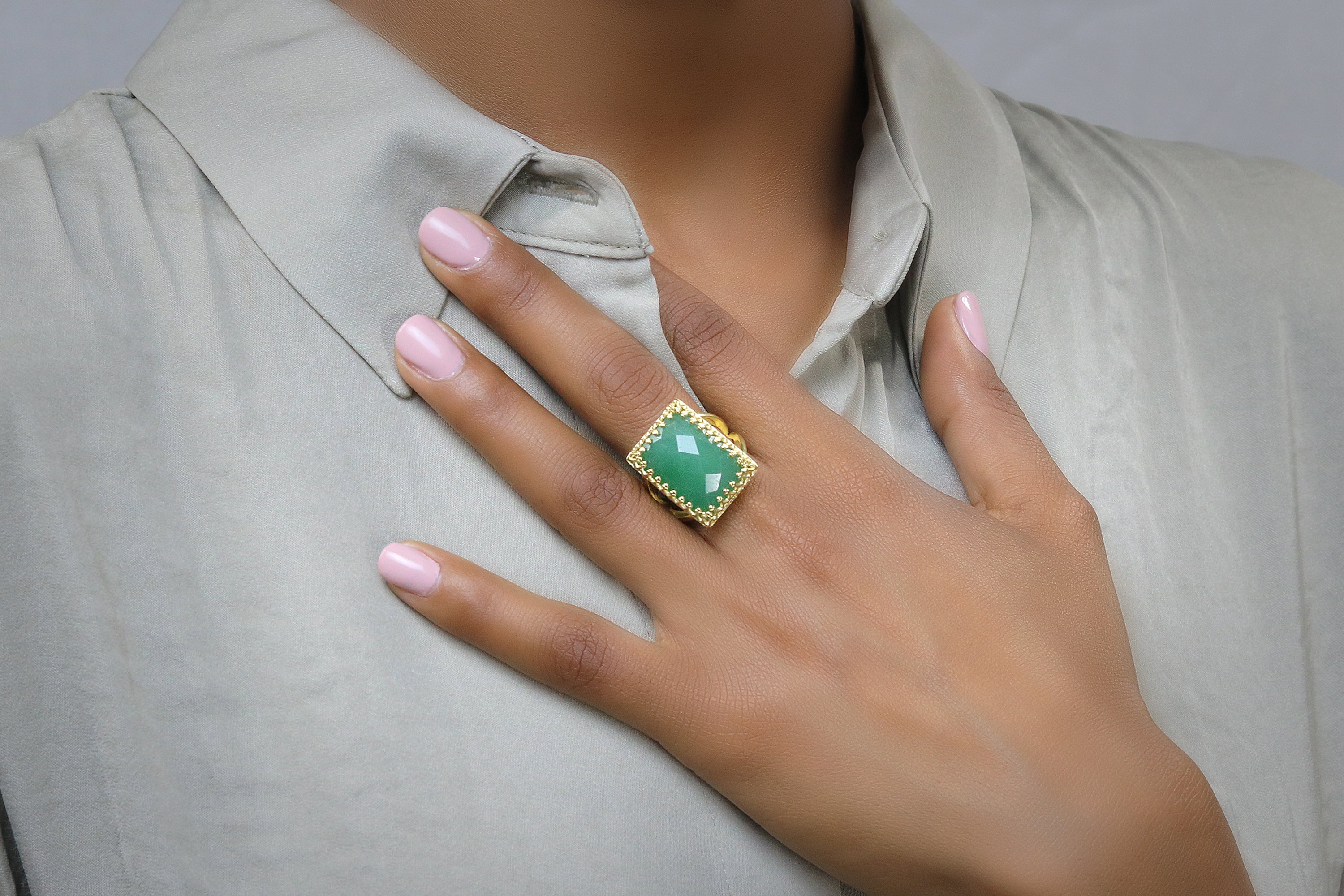 13x18mm Green Jade in 14k Rose Gold-filled Ring Band Rings Anemone Jewelry