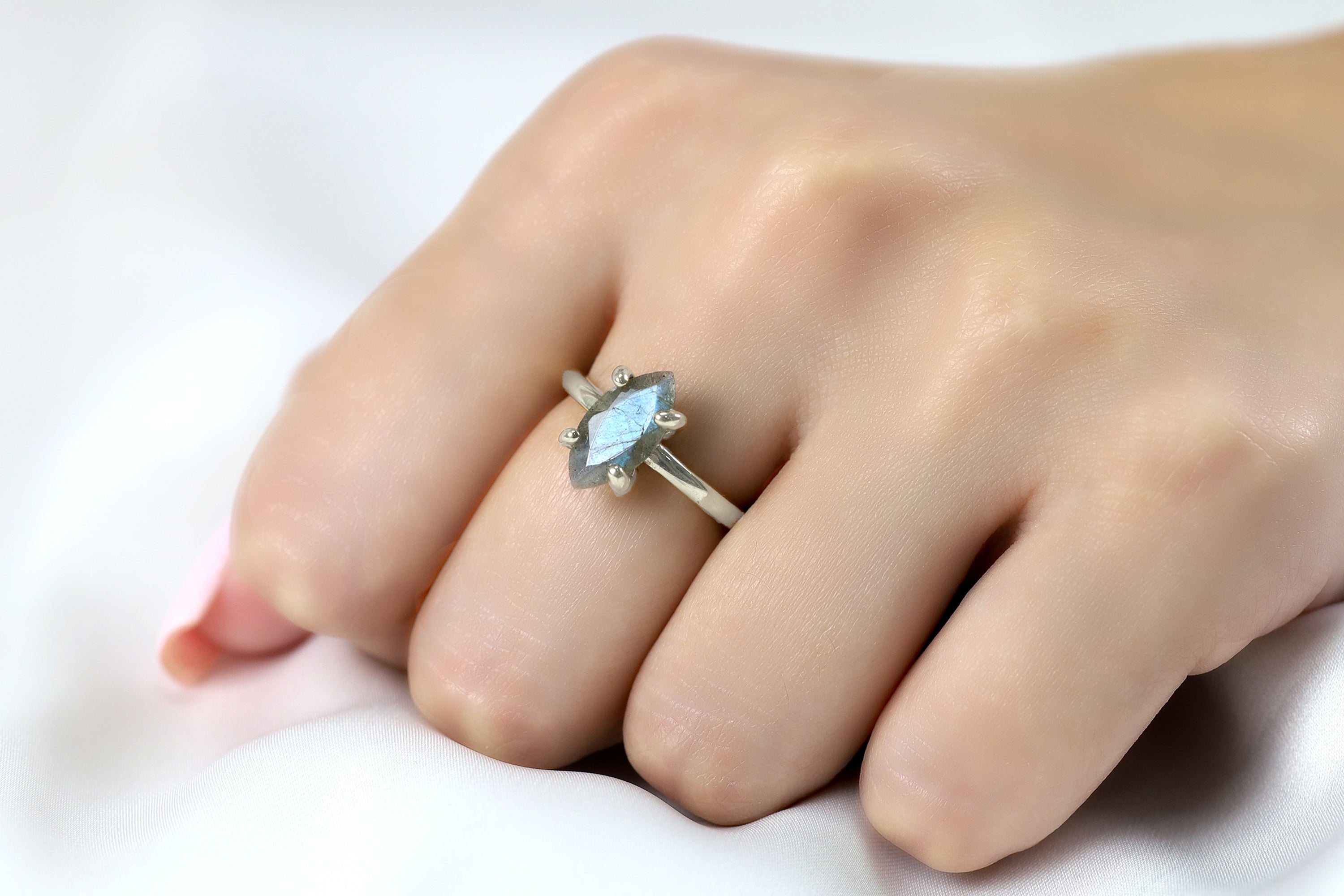 Solitaire Labradorite Ring in 925 Sterling Silver Rings Anemone Unique