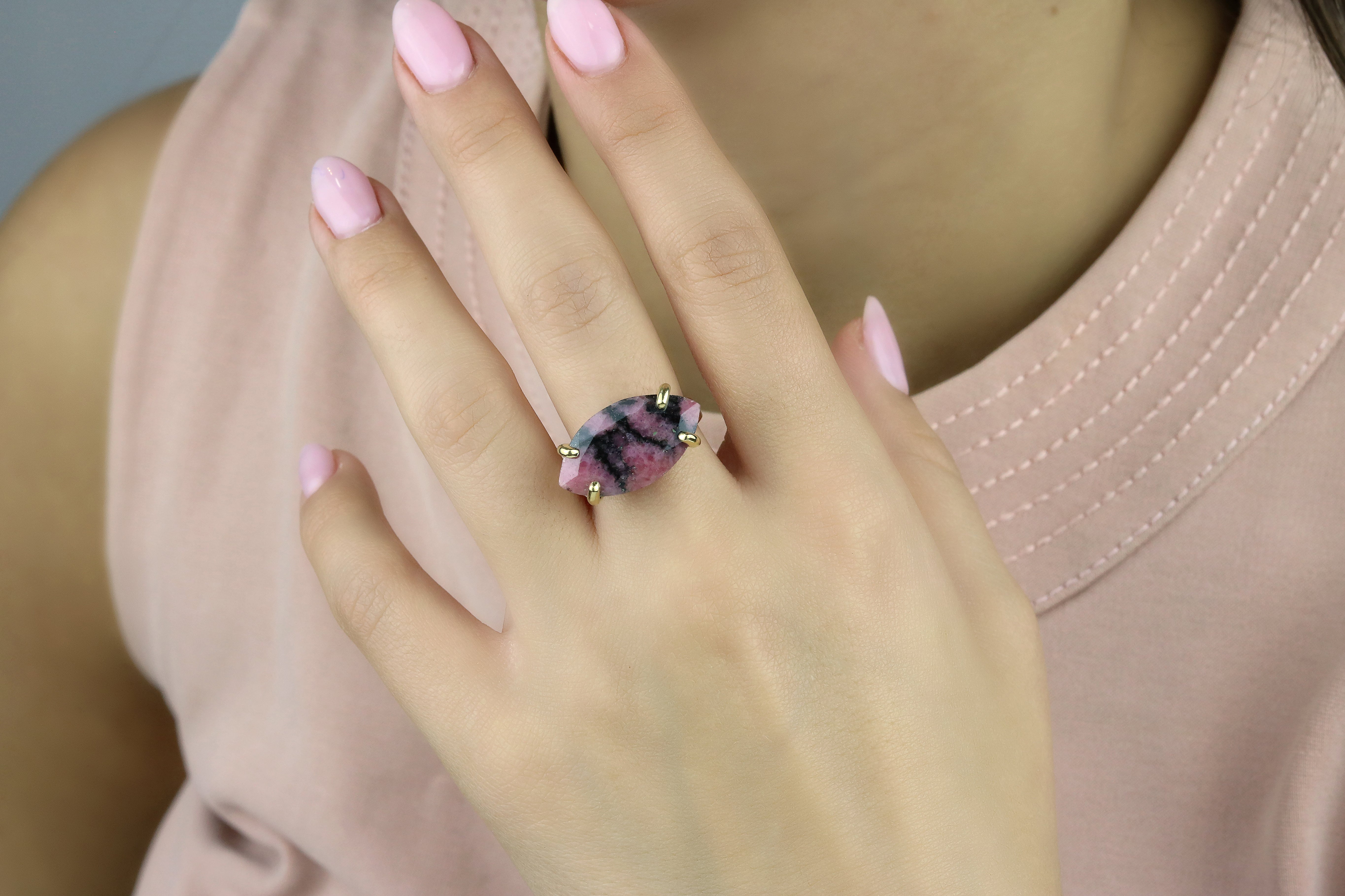 Rhodonite Stone Ring in 14k Gold Filled Rings Anemone Jewelry