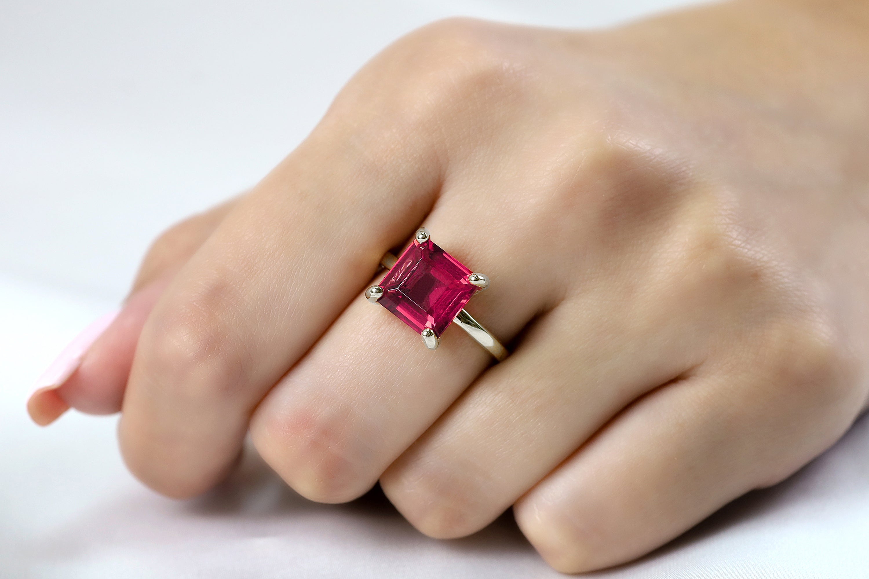 14k Square Cut Pink Tourmaline Ring Rings Anemone Unique