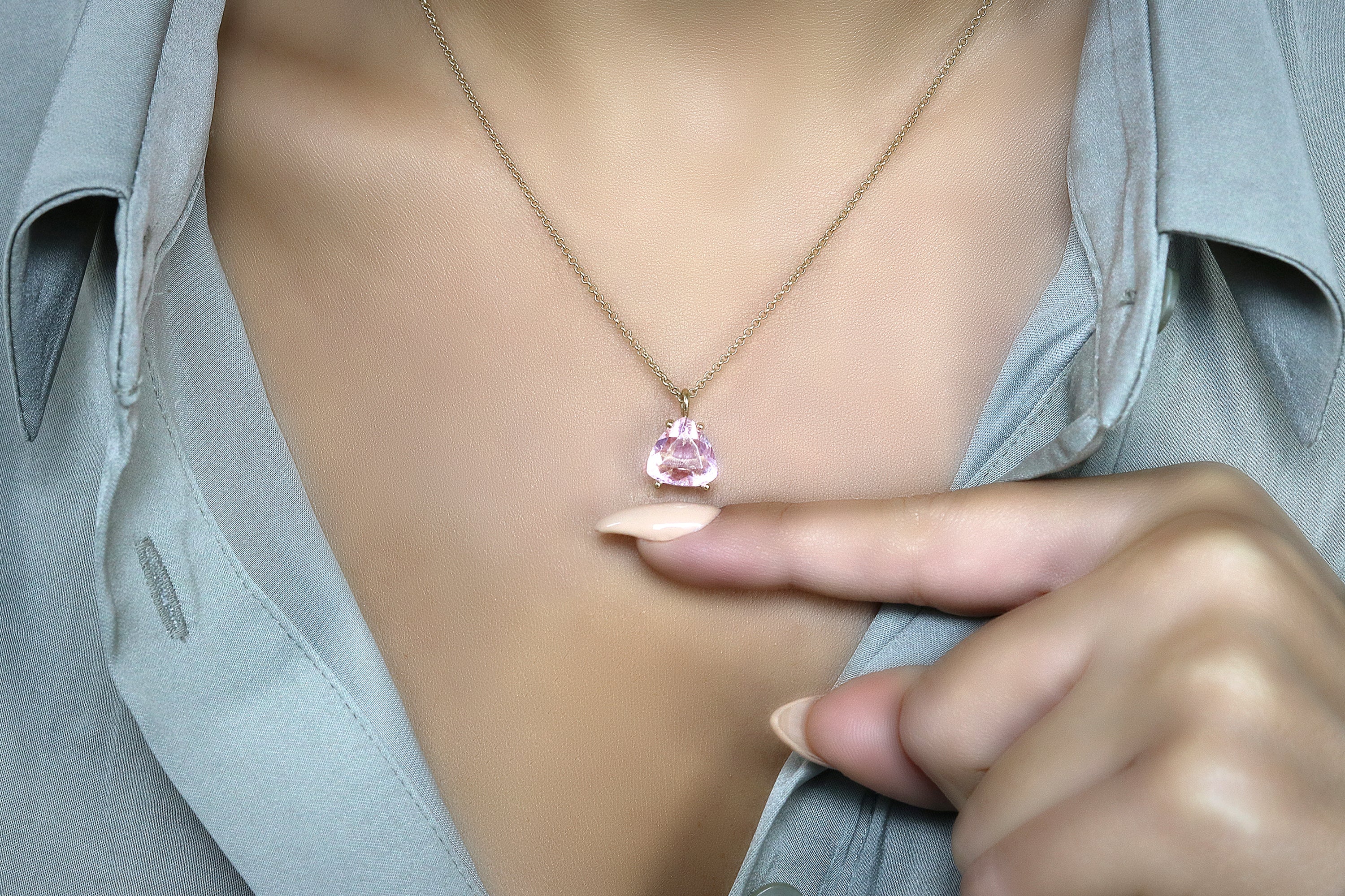 Lustrous Rose Quartz Gold Necklace necklaces Anemone Unique