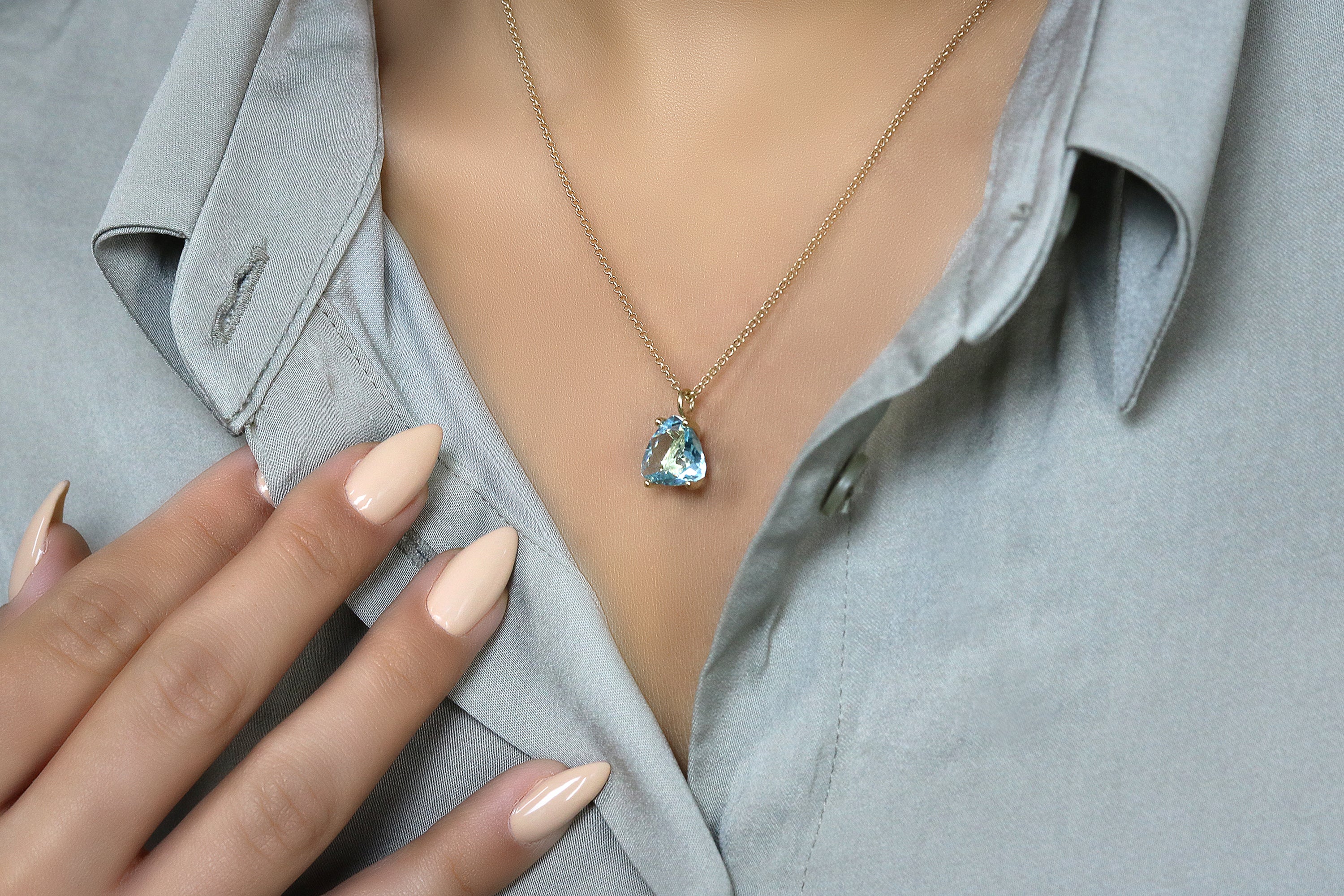 Triangle Blue Topaz Gold Necklace necklaces Anemone Unique