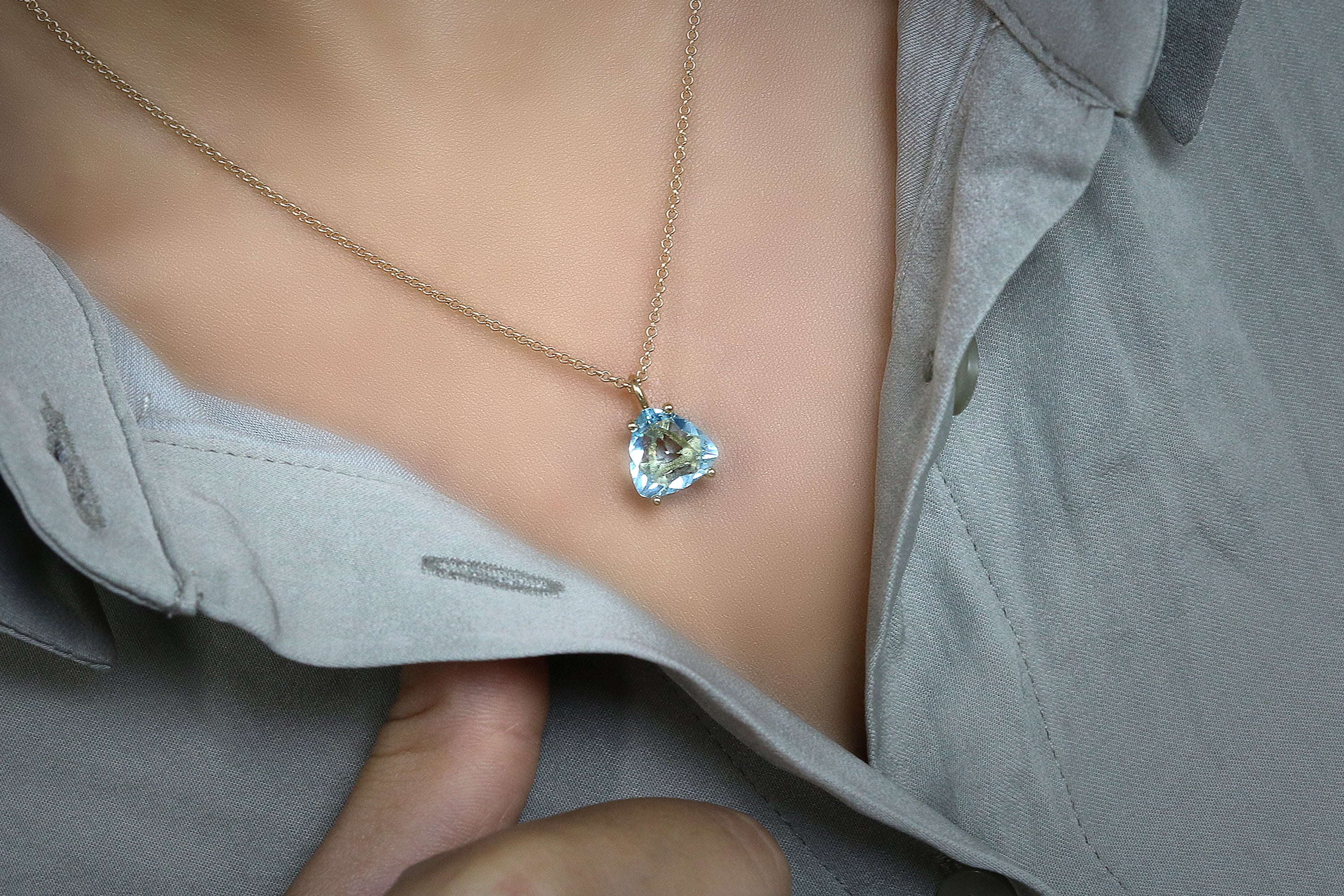 Triangle Blue Topaz Gold Necklace necklaces Anemone Unique
