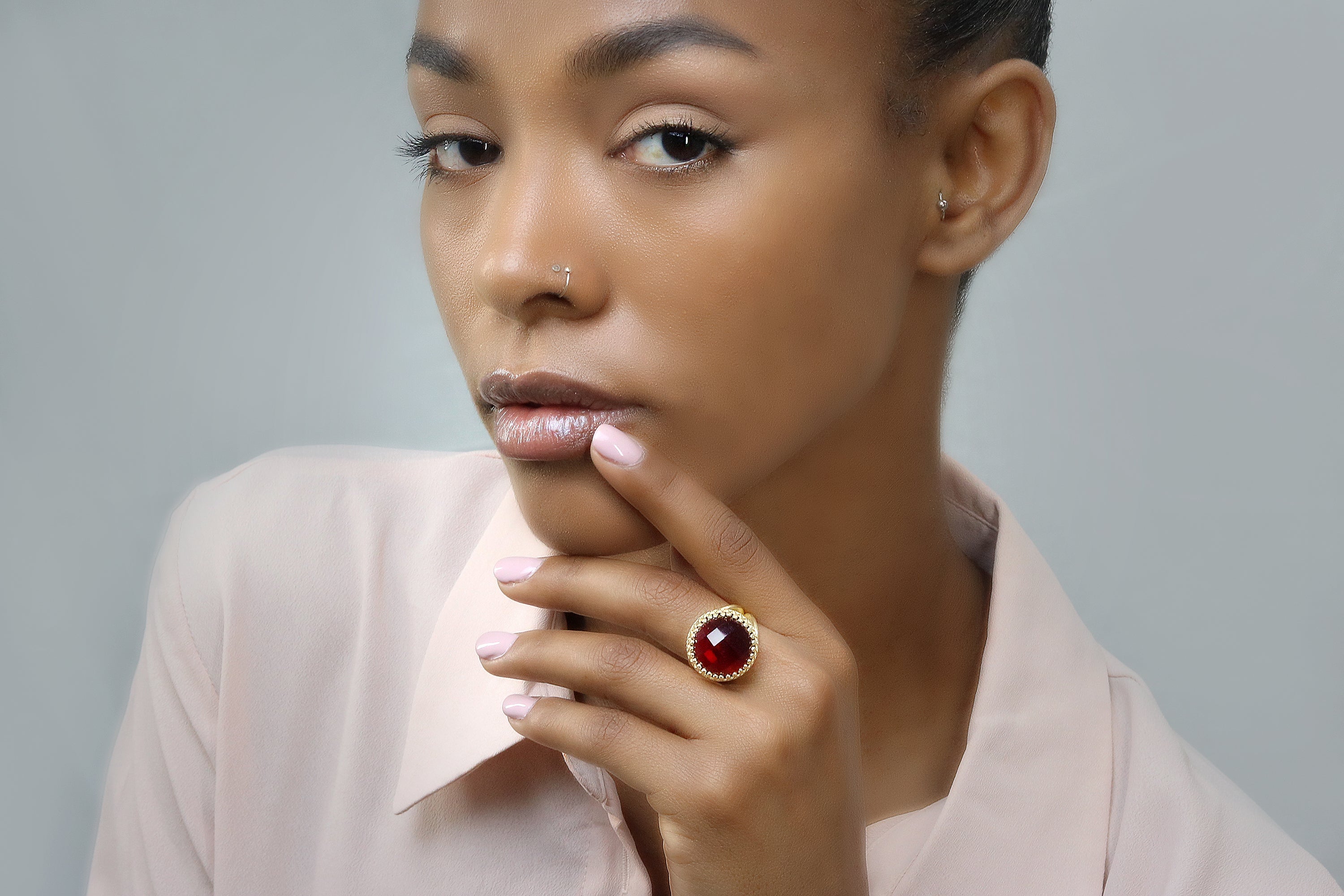 Dazzling Round Garnet Sterling Silver Ring Rings Anemone Jewelry