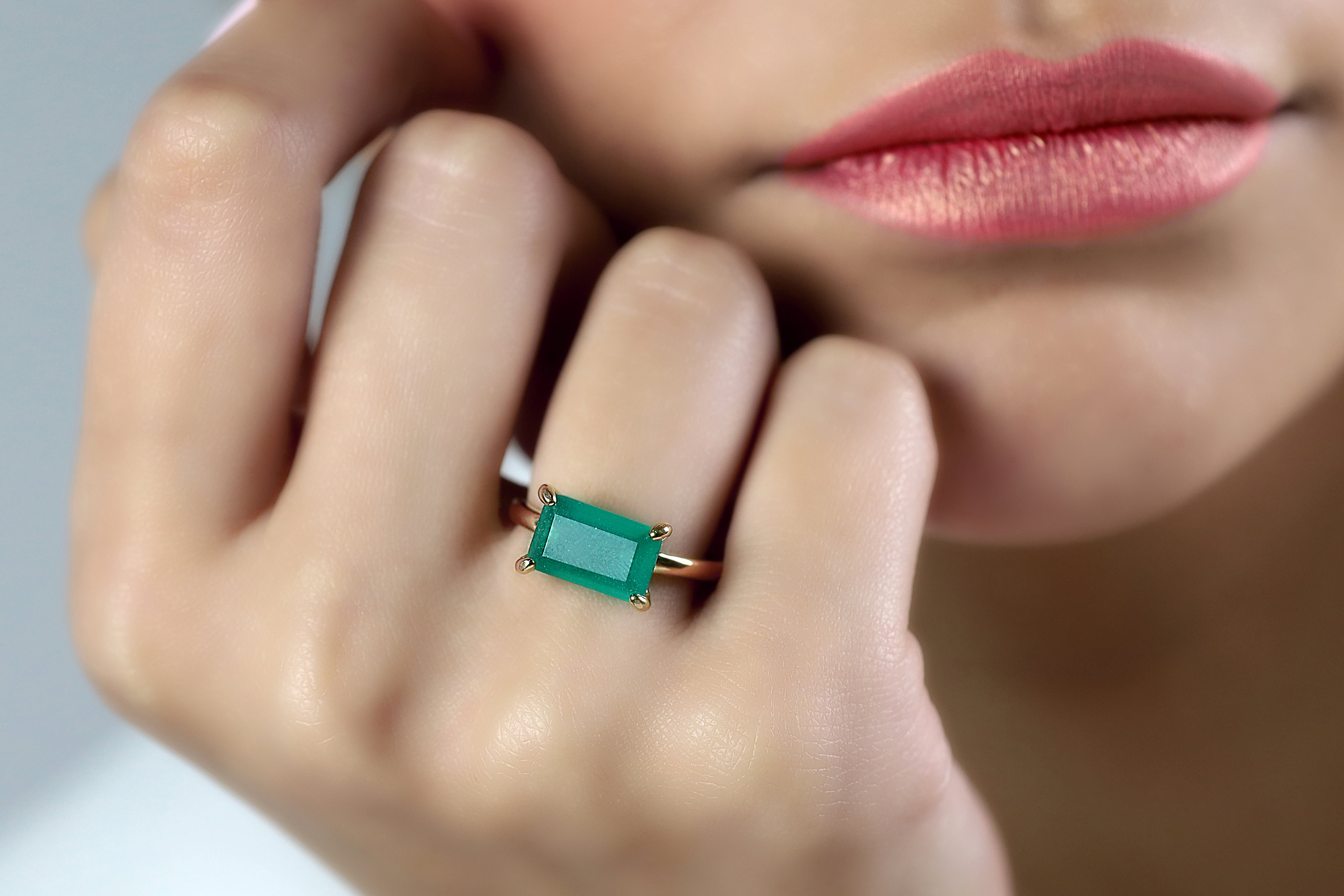 Rectangular Green Onyx Ring in Gold Rings Anemone Unique