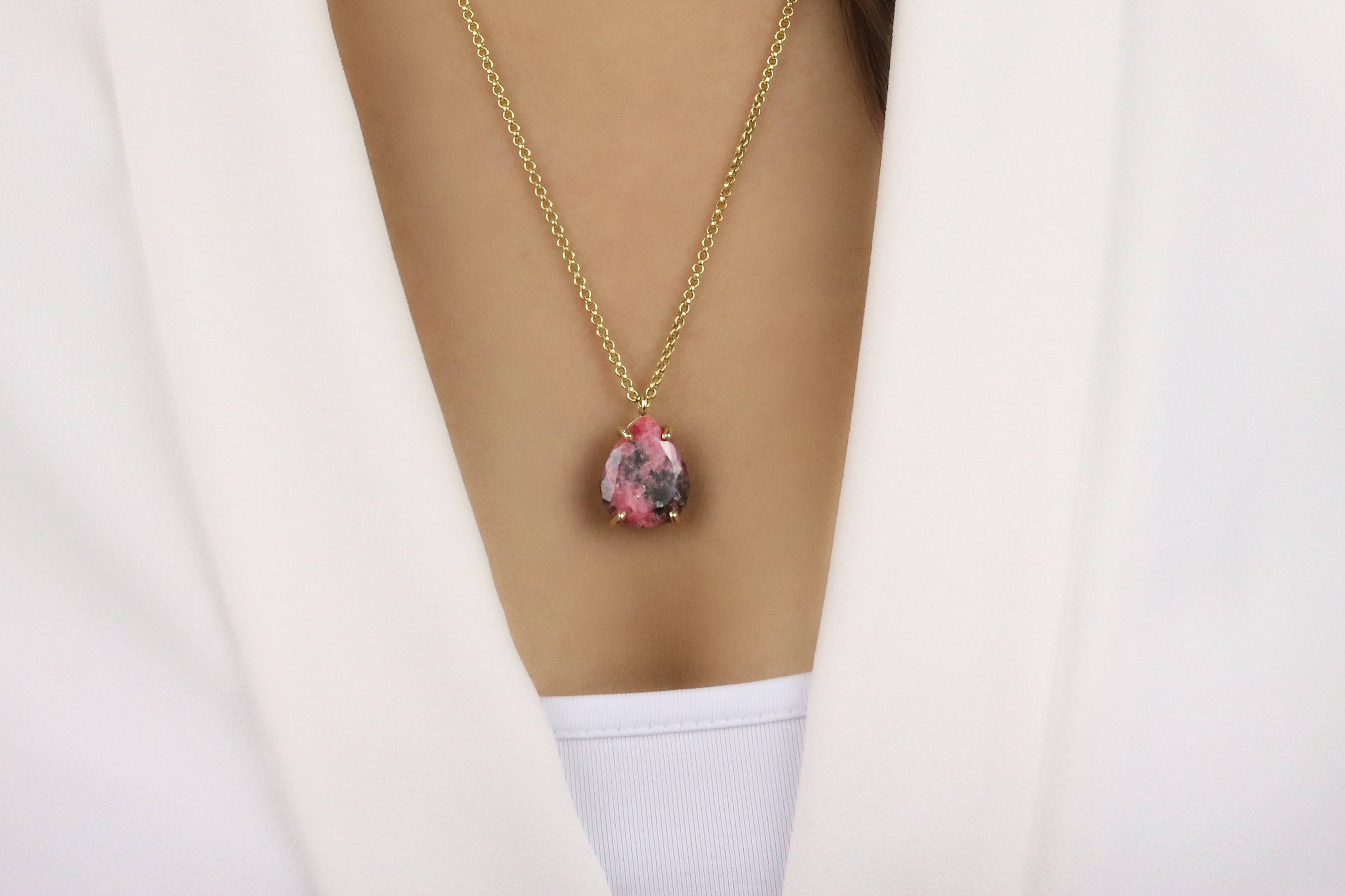 Elegant Handmade Pear Rhodonite Necklace necklaces Anemone Jewelry