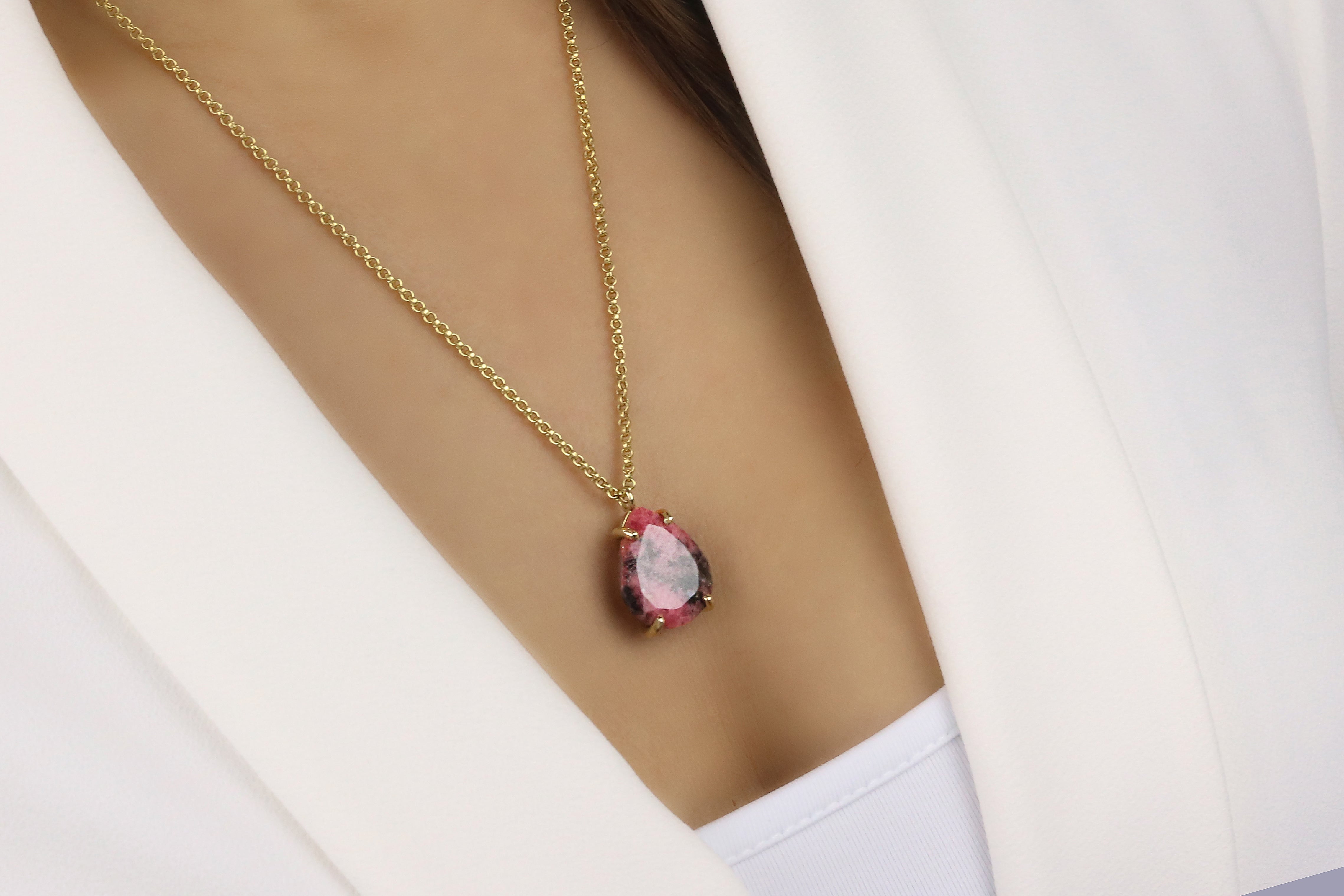 Elegant Handmade Pear Rhodonite Necklace necklaces Anemone Jewelry