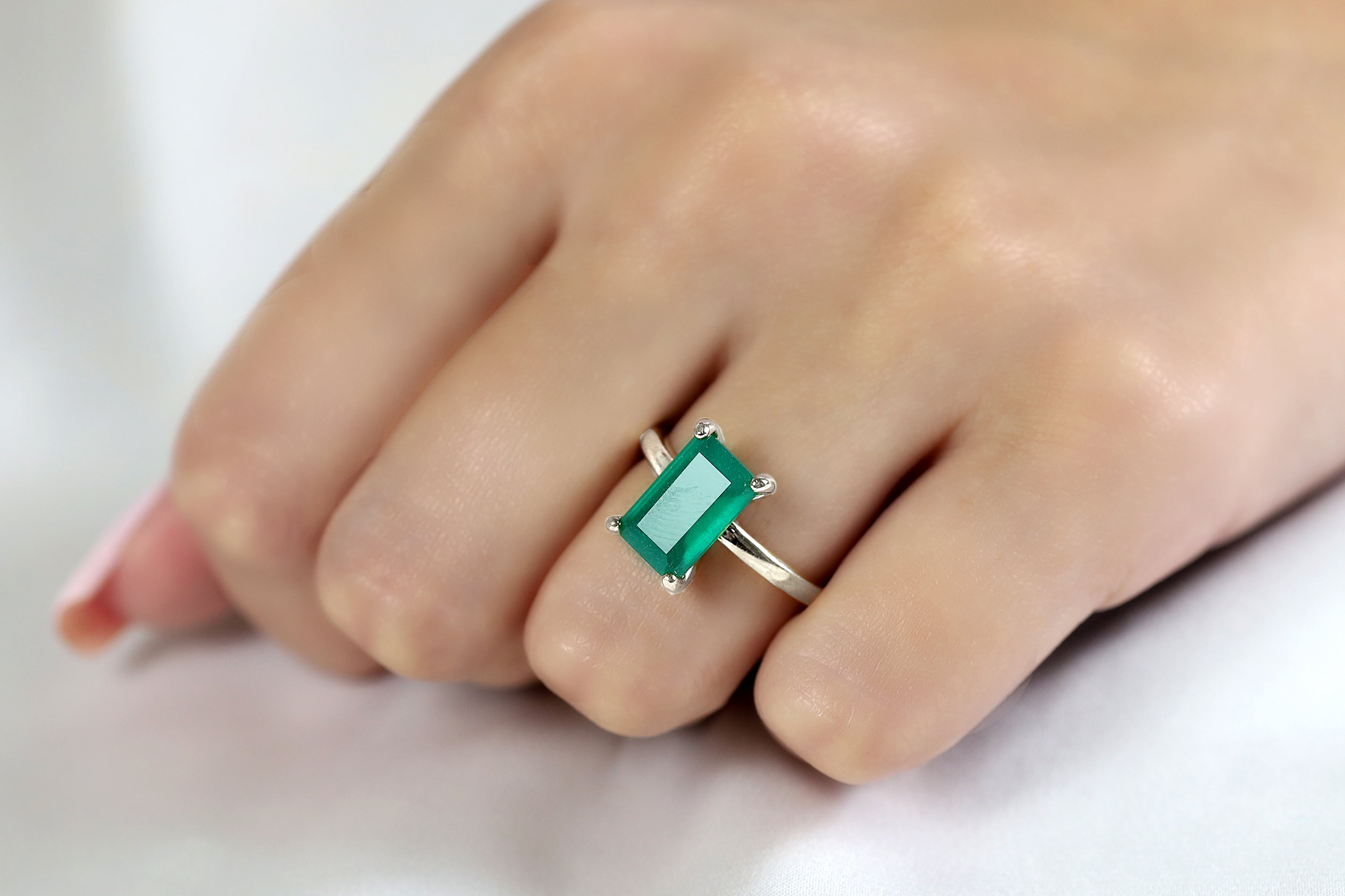 Rose Gold Rectangle Cut Green Onyx Ring Rings Anemone Unique