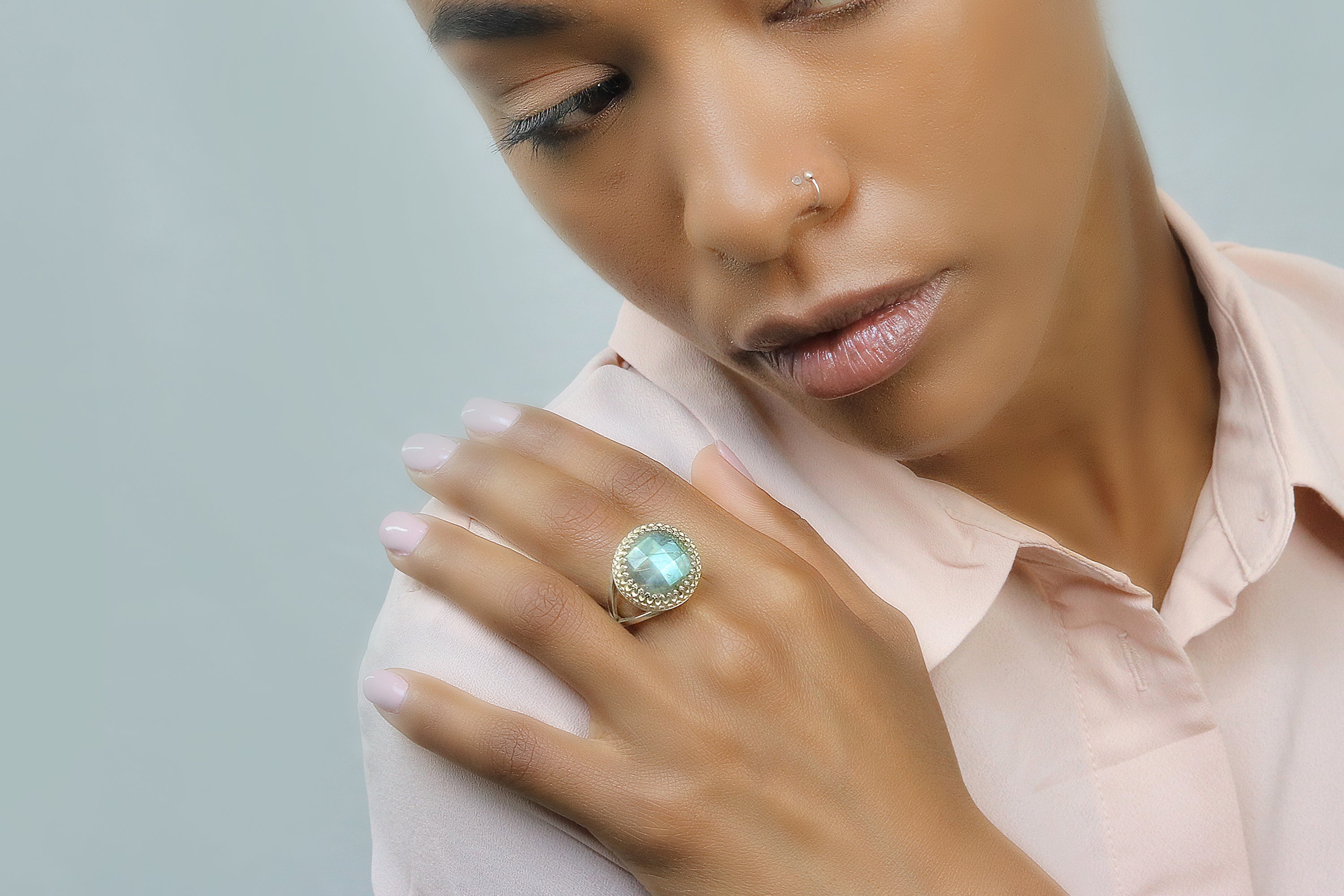 Fashionable Labradorite Ring in 14k Gold Rings Anemone Jewelry