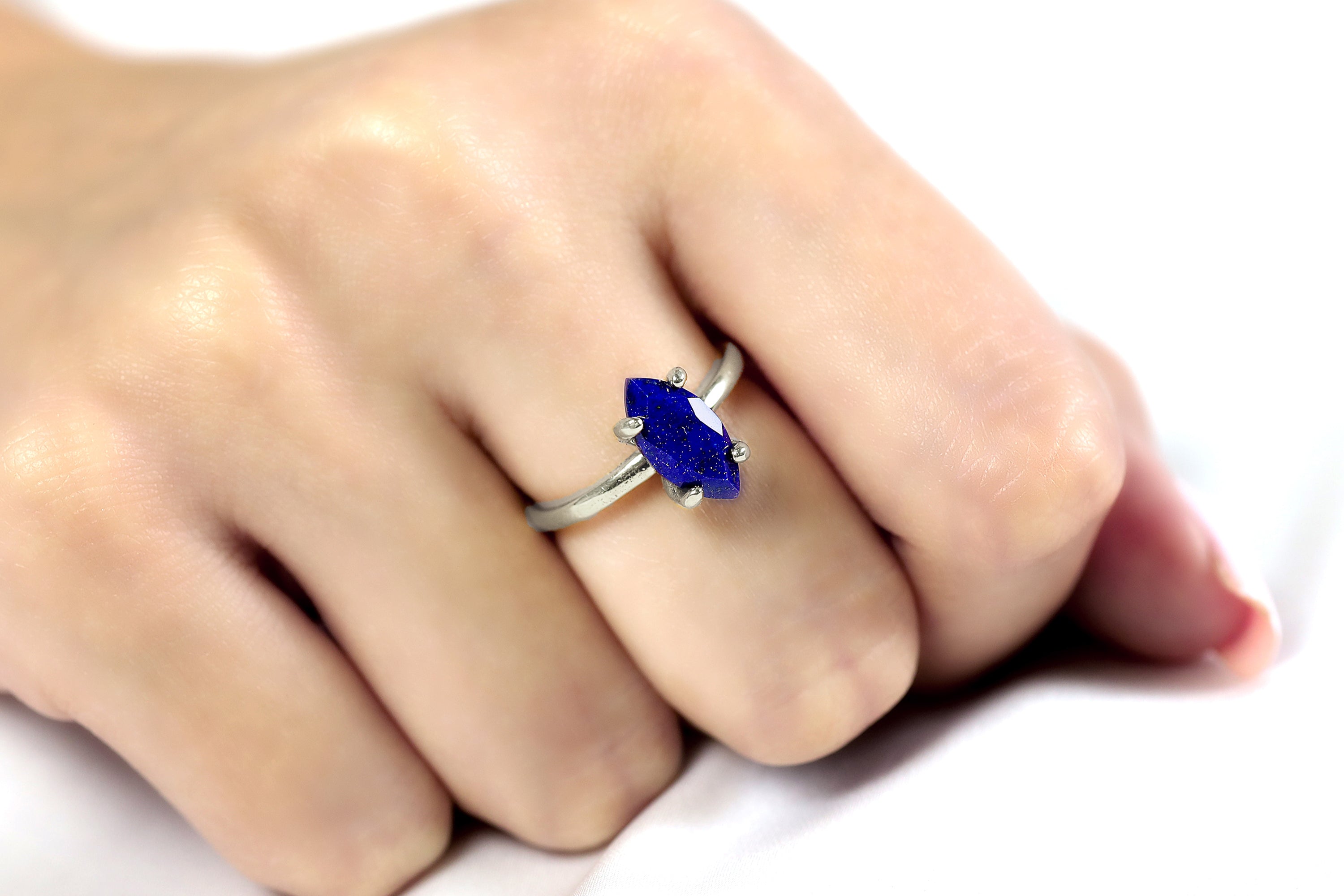 Rose Gold Marquise Lapis Lazuli Solitaire Ring Rings Anemone Unique