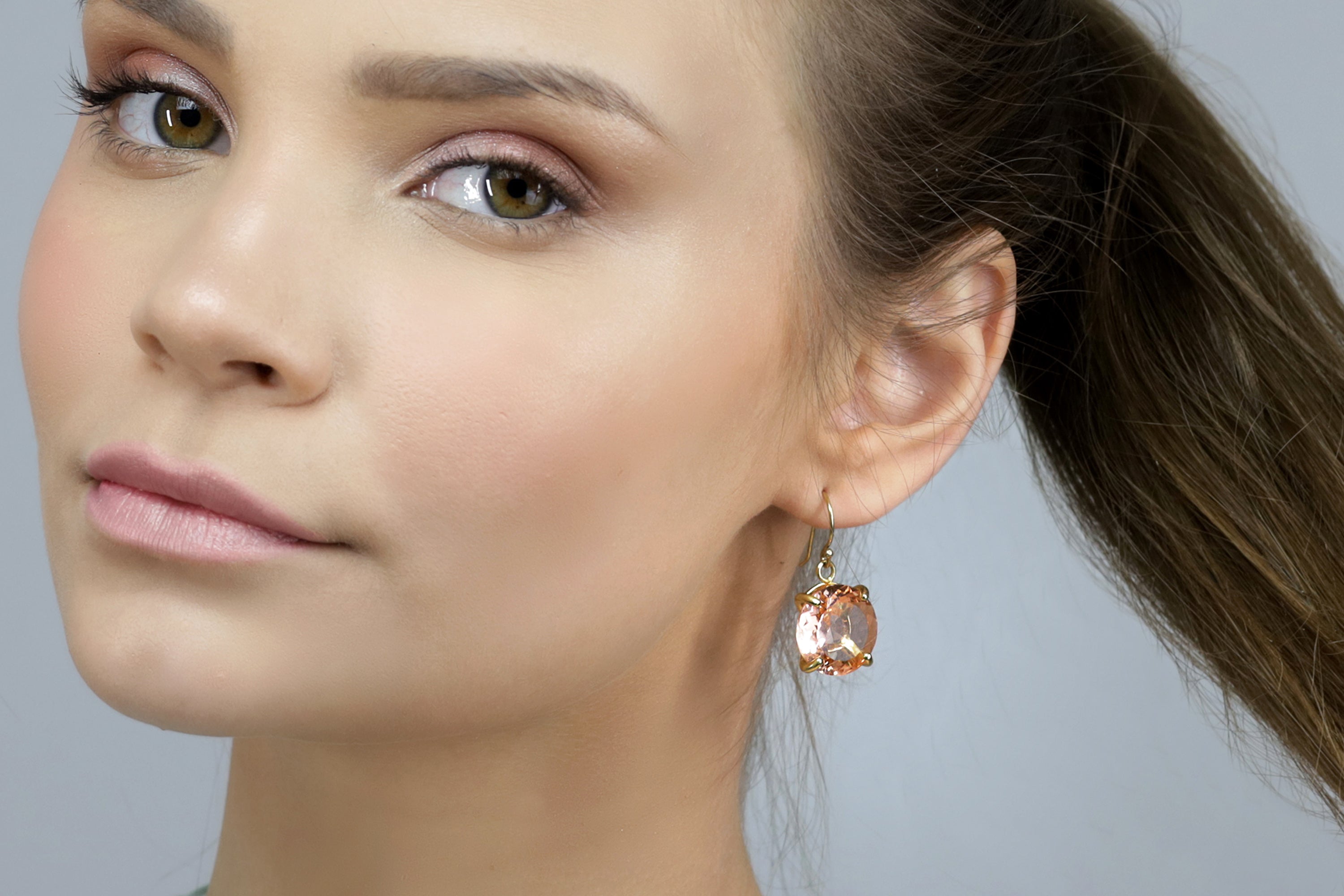 Round Cut Morganite Gemstone Earrings in Gold Earrings Anemone Jewelry