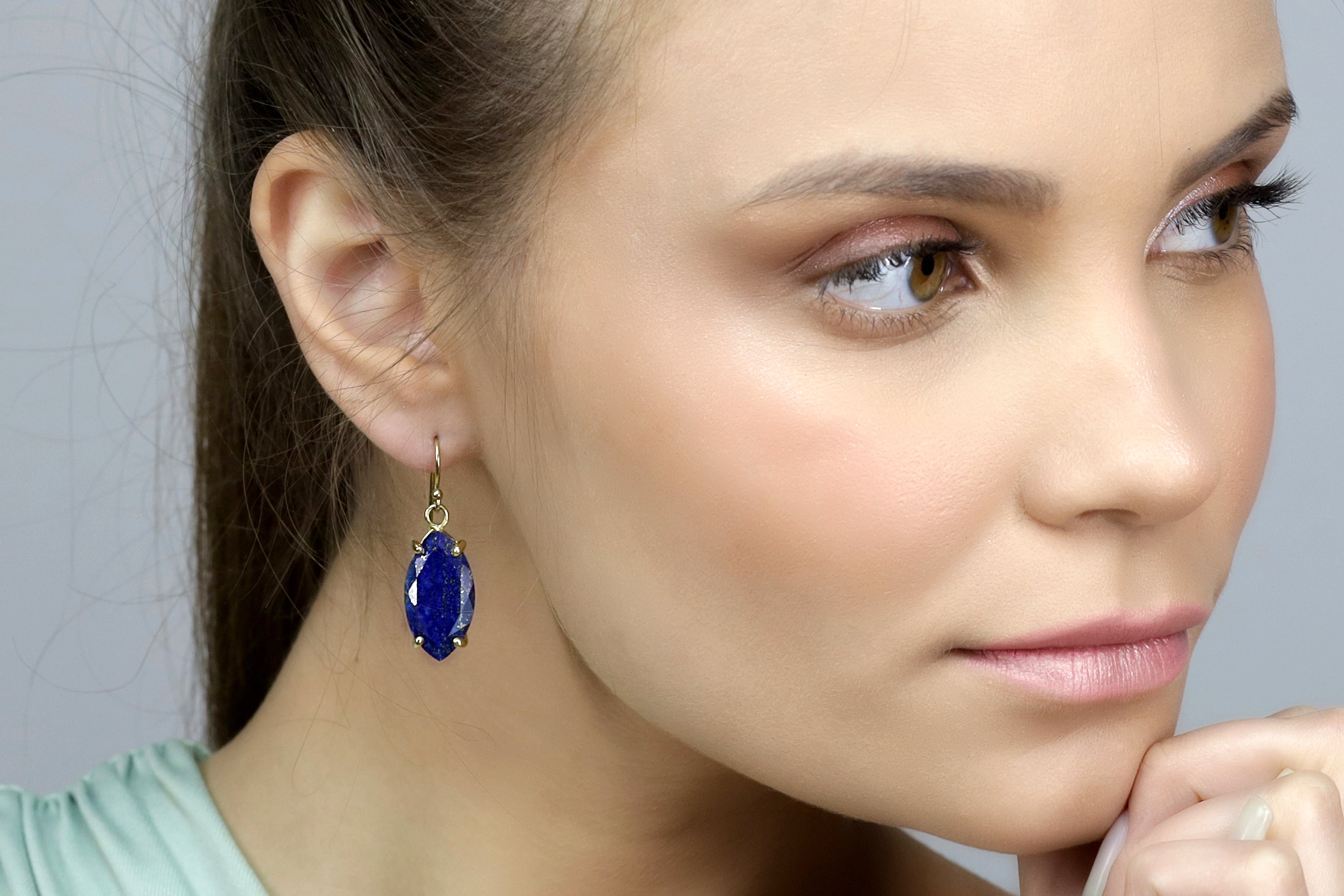 14k Gold Marquise Cut Lapis Lazuli Gemstone Earrings Earrings Anemone Jewelry