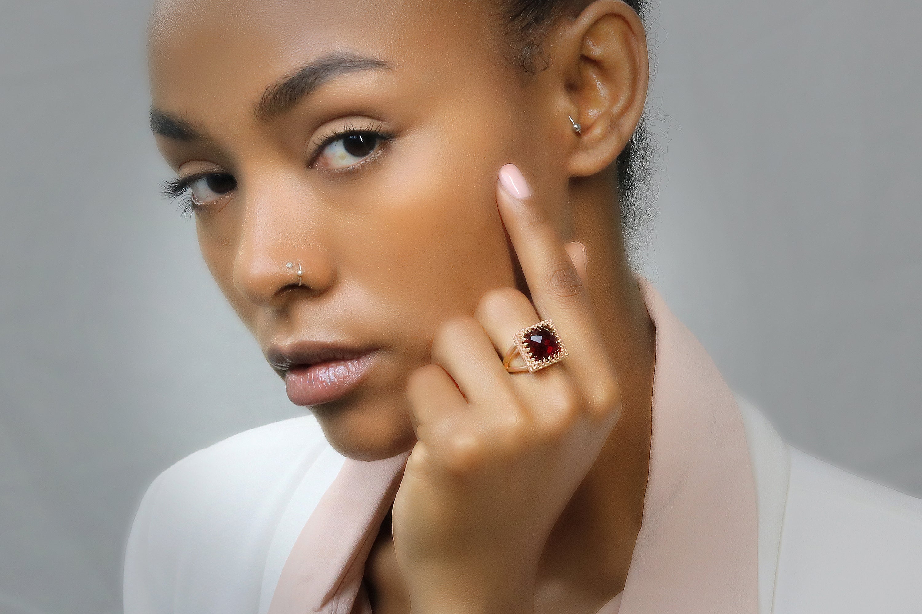 Red Garnet Birthstone Ring in 14k Rose Gold Rings Anemone Jewelry