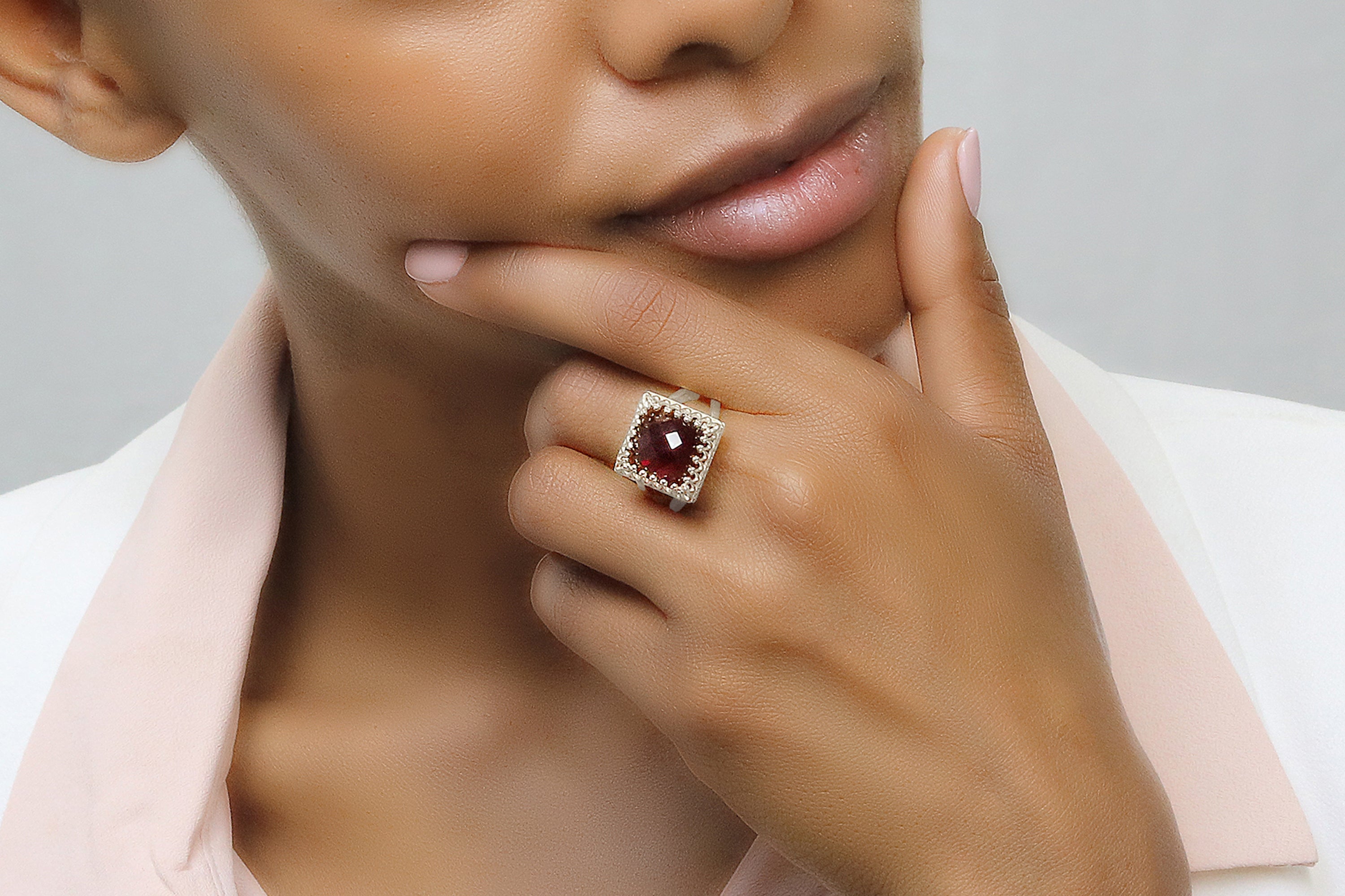 Artisan Red Garnet Sterling Silver Ring Rings Anemone Jewelry