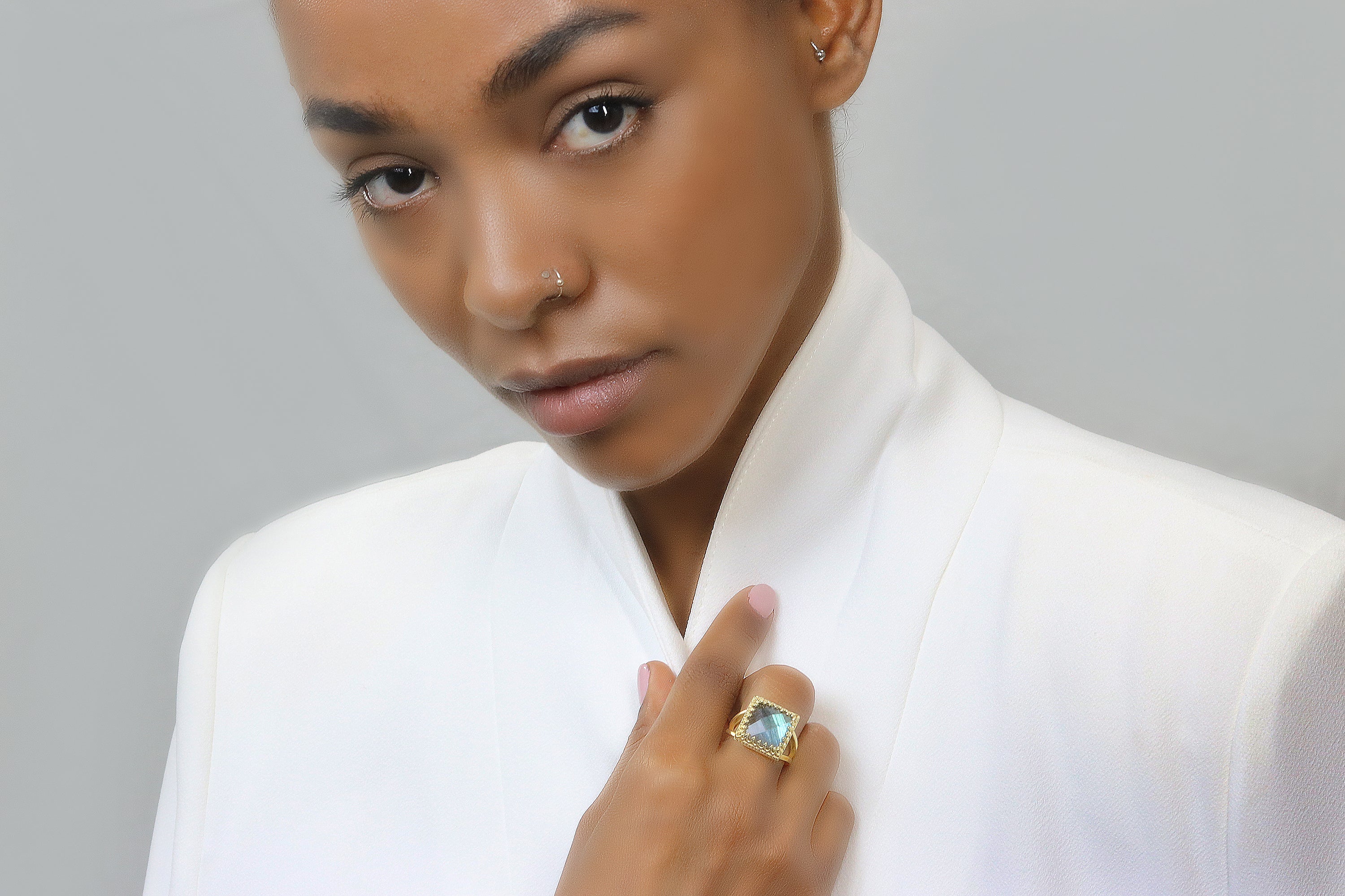 Labradorite Ring with 14k Rose Gold-filled Band Rings Anemone Jewelry