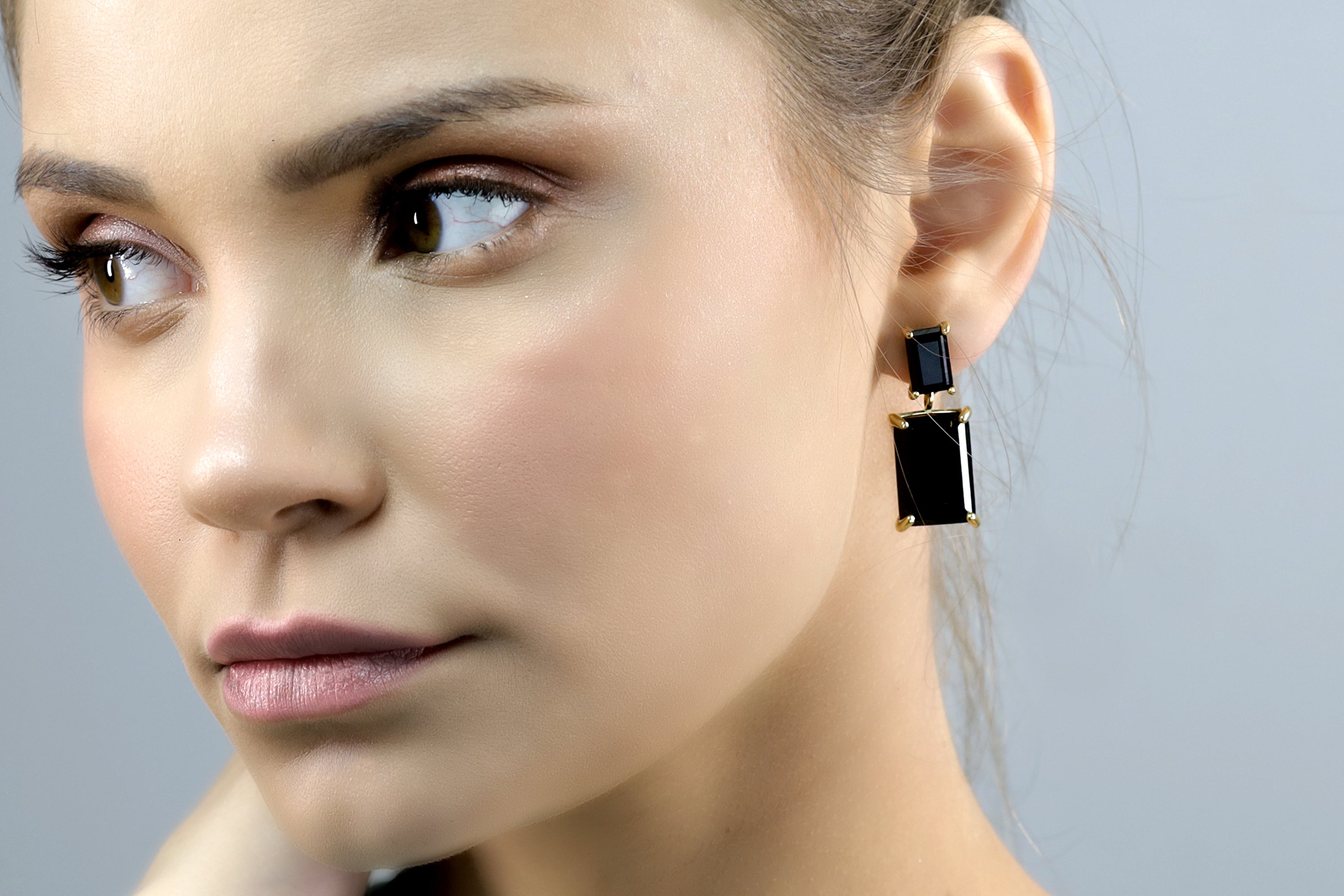 Dangle Rectangle Black Onyx Earrings in Gold Earrings Anemone Jewelry